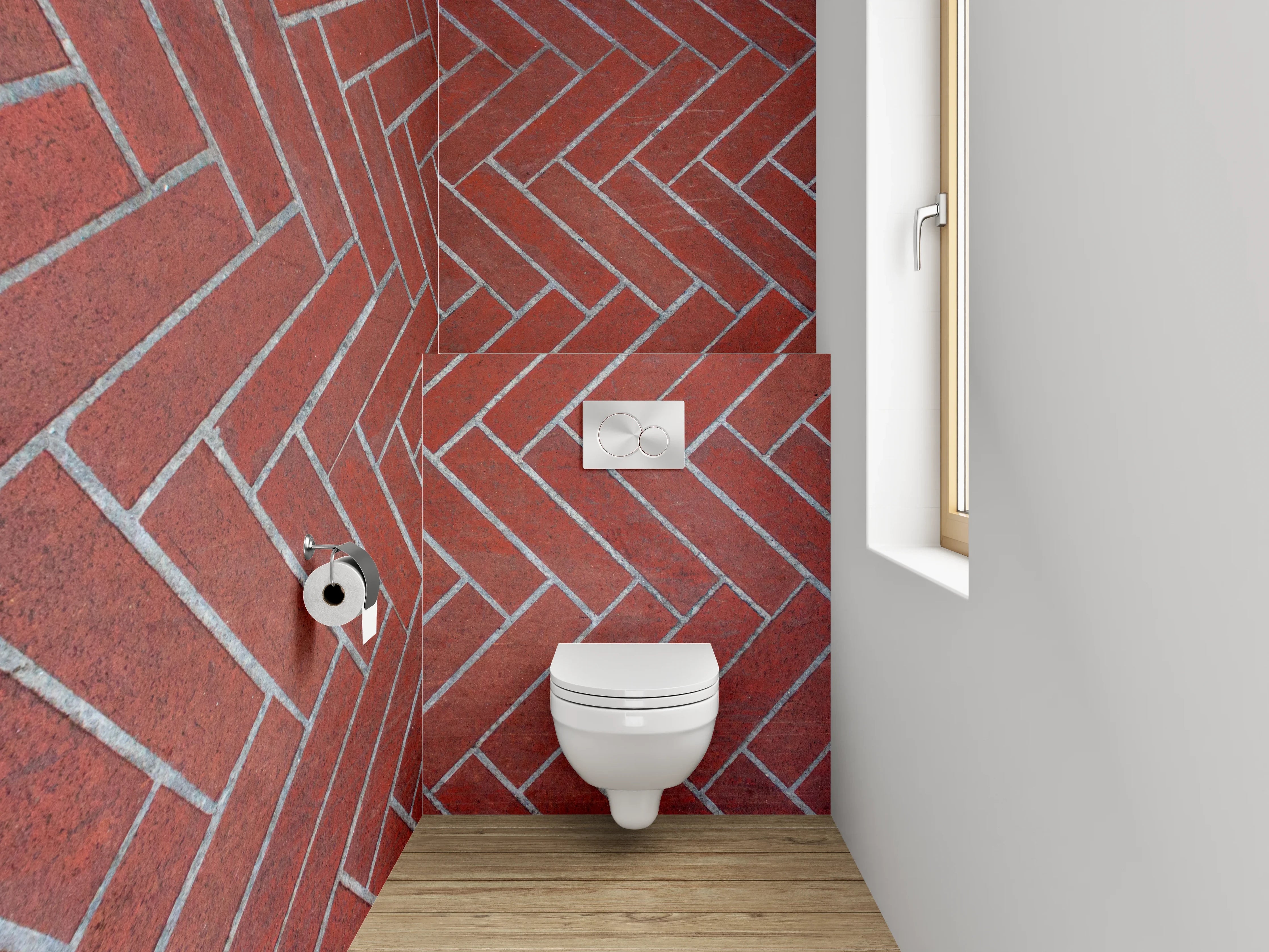 WC-Rückwand - Rote Ziegelmuster Fliesen Herringbone
