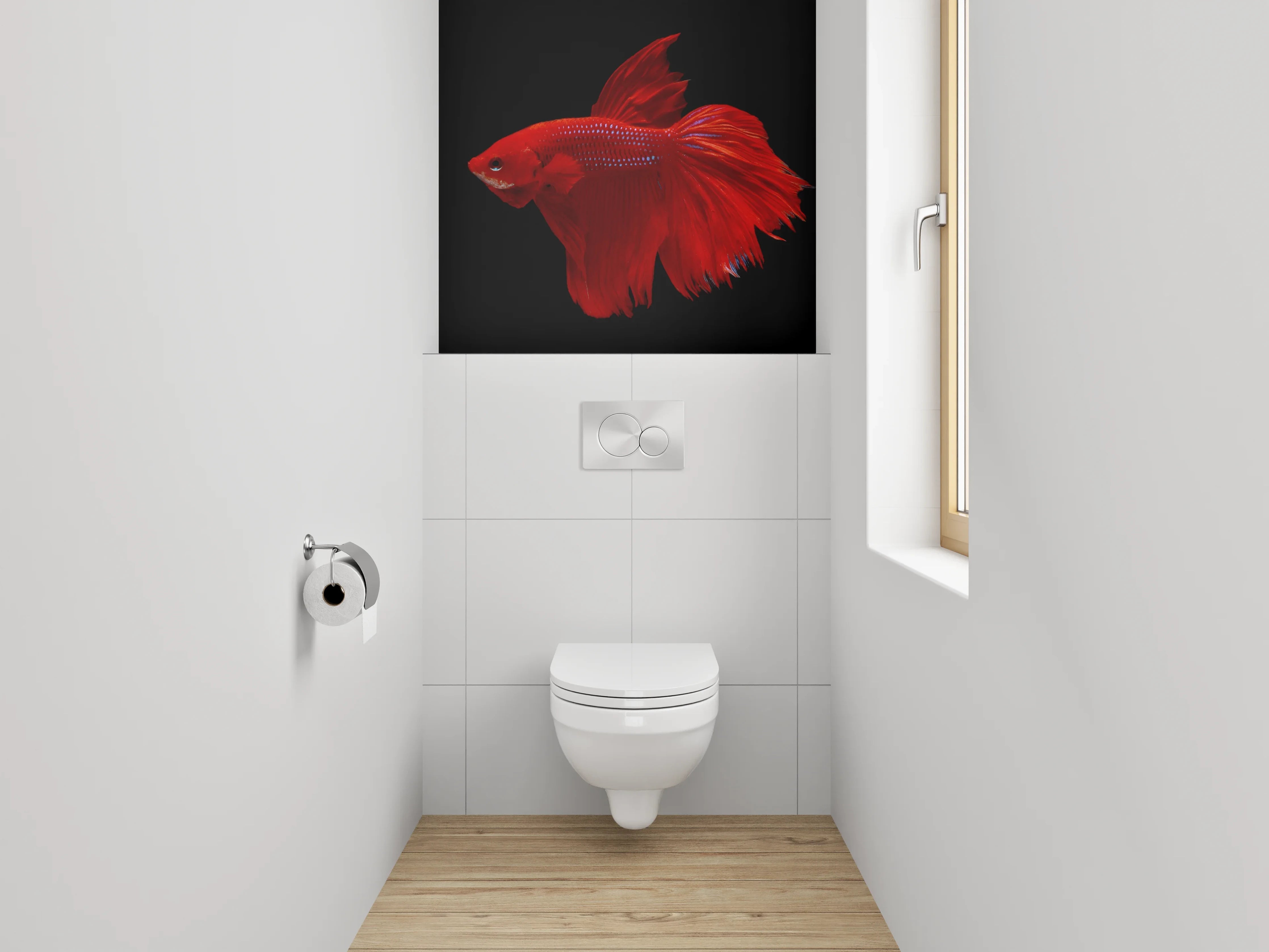 WC-Rückwand - Roter Kampffisch auf Schwarz