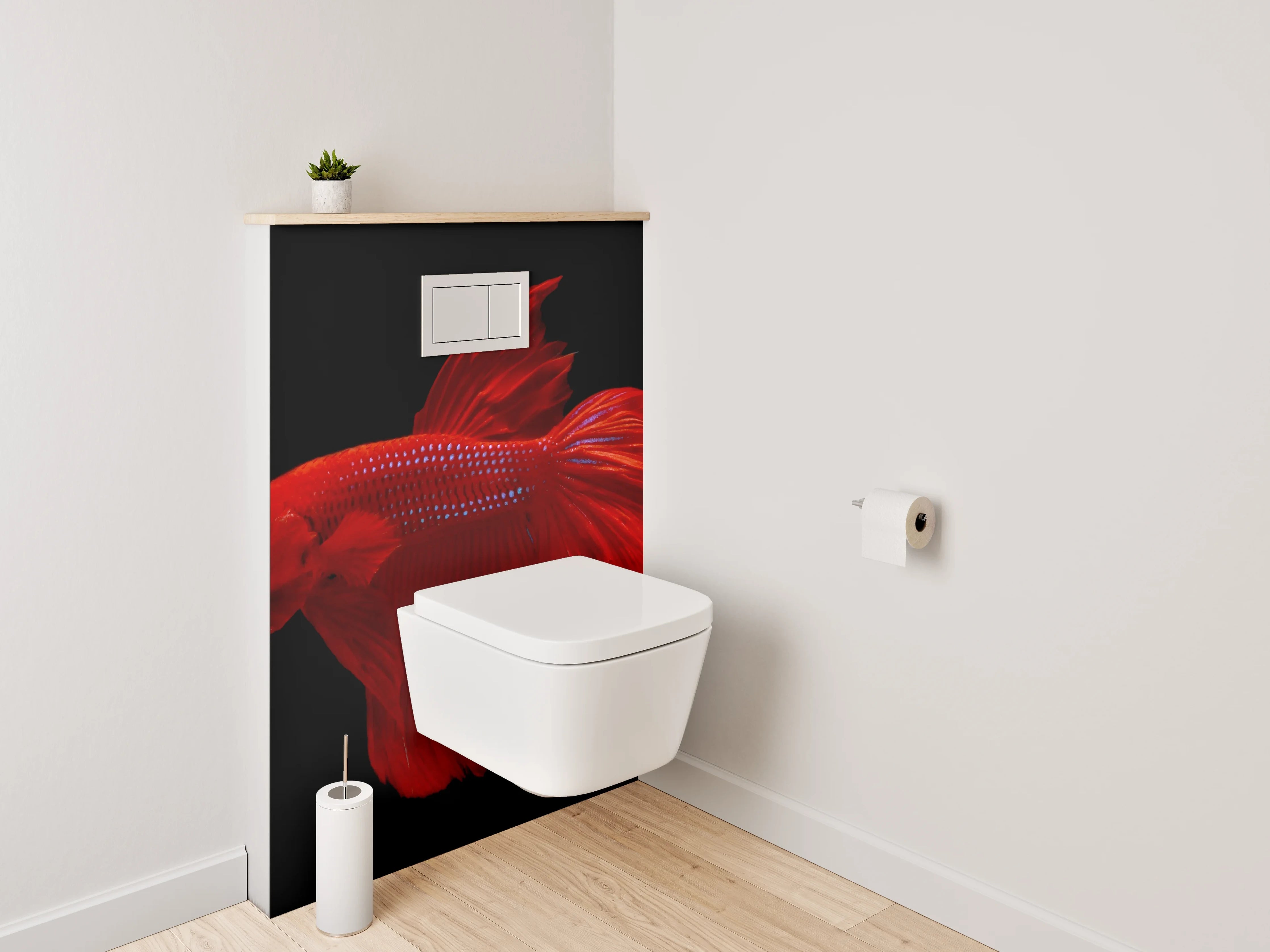 WC-Rückwand - Roter Kampffisch auf Schwarz