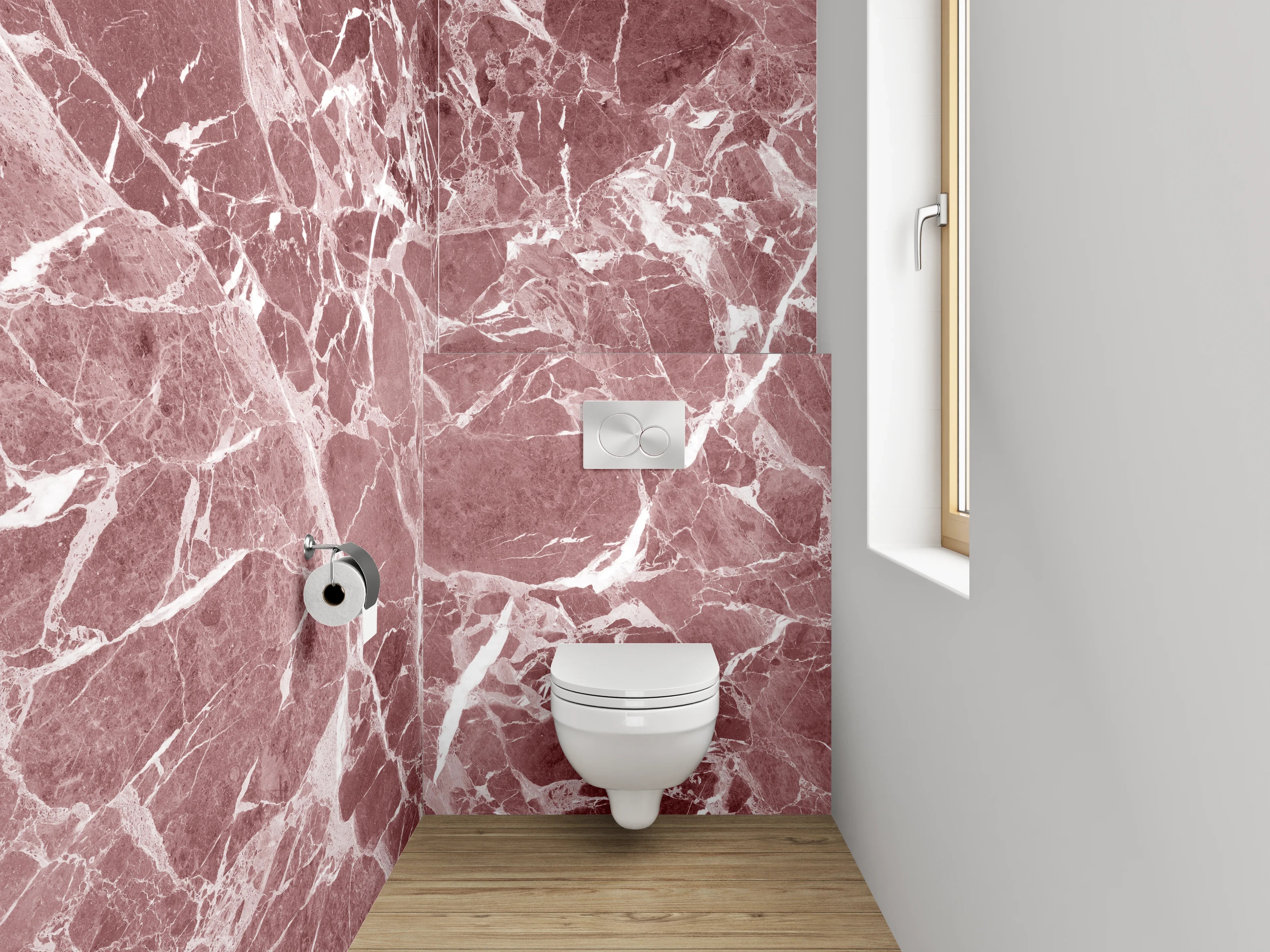 WC-Rückwand - Roter Marmor mit weißen Adern