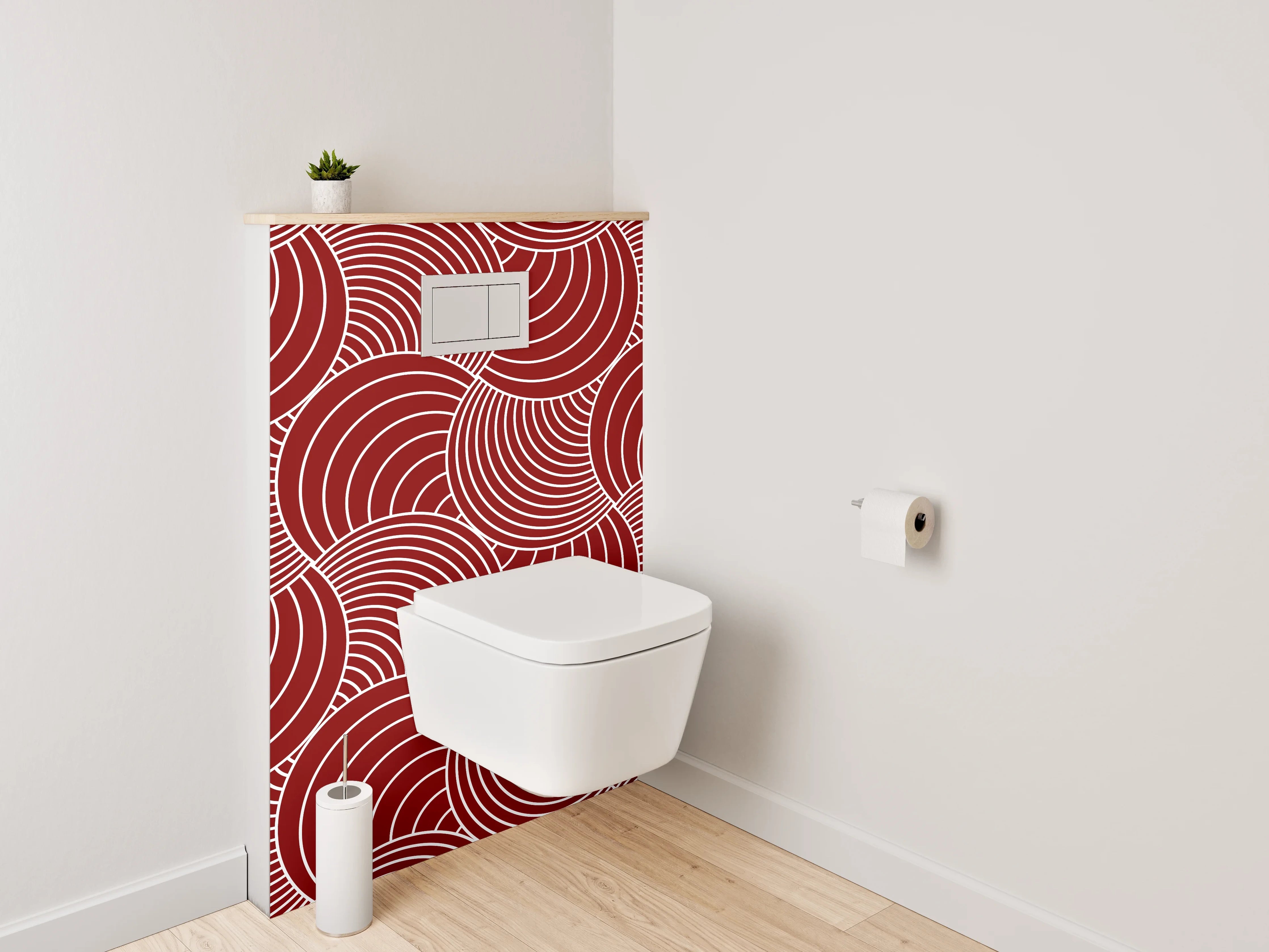 WC-Rückwand - Rotes Muster mit weißen Wellenlinien