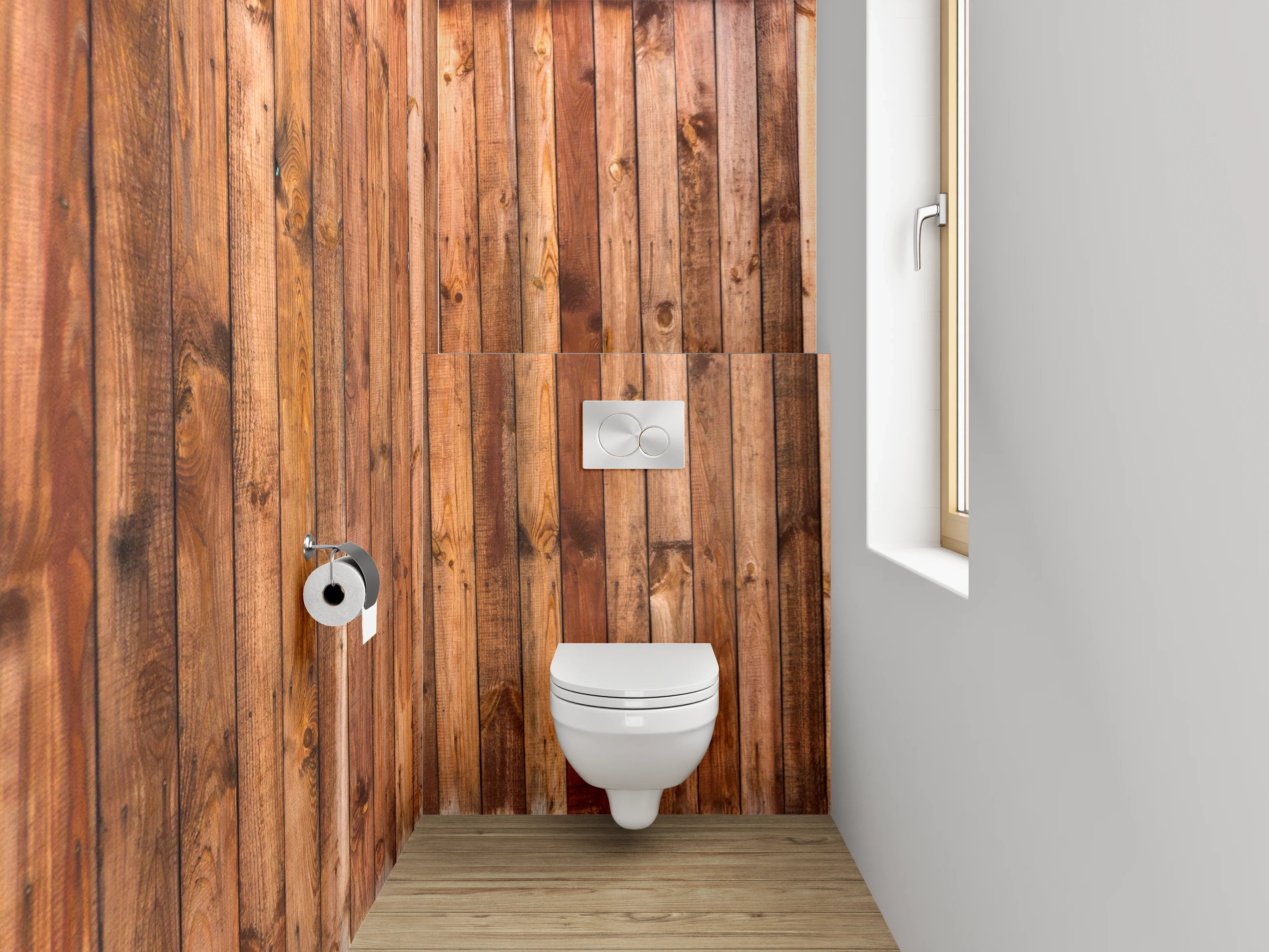 WC-Rückwand - Rustikale Holzlatten Wandoptik