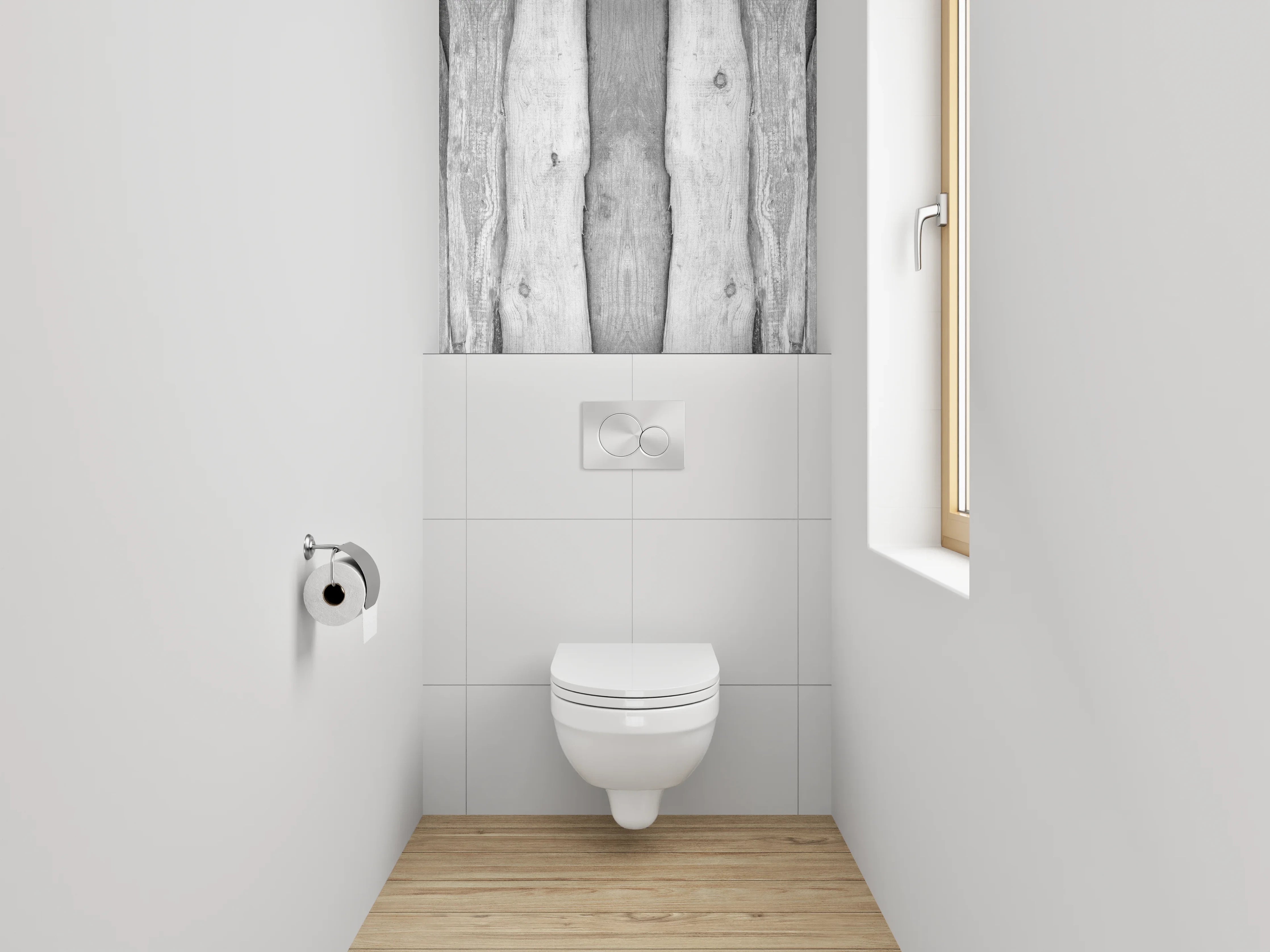WC-Rückwand - Rustikale Holzlatten in Schwarz-Weiß