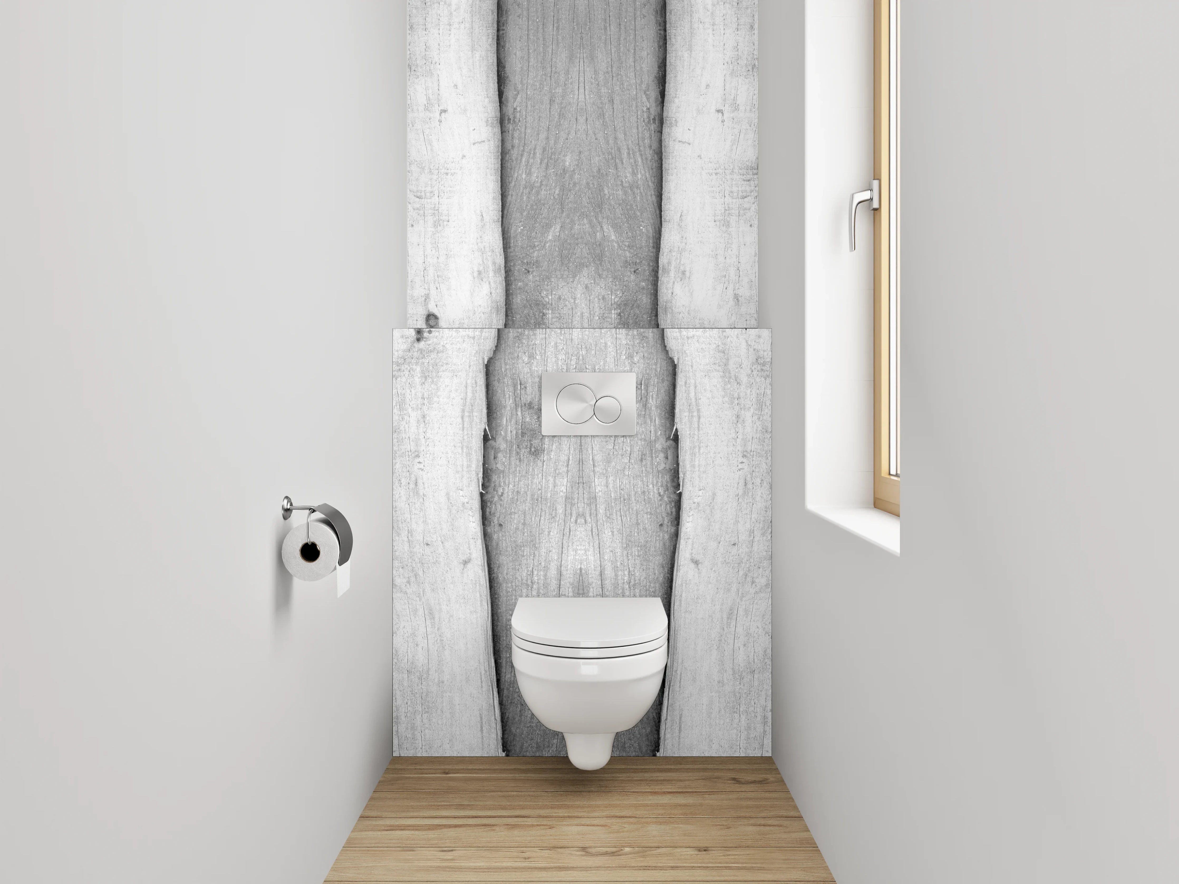 WC-Rückwand - Rustikale Holzlatten in Schwarz-Weiß