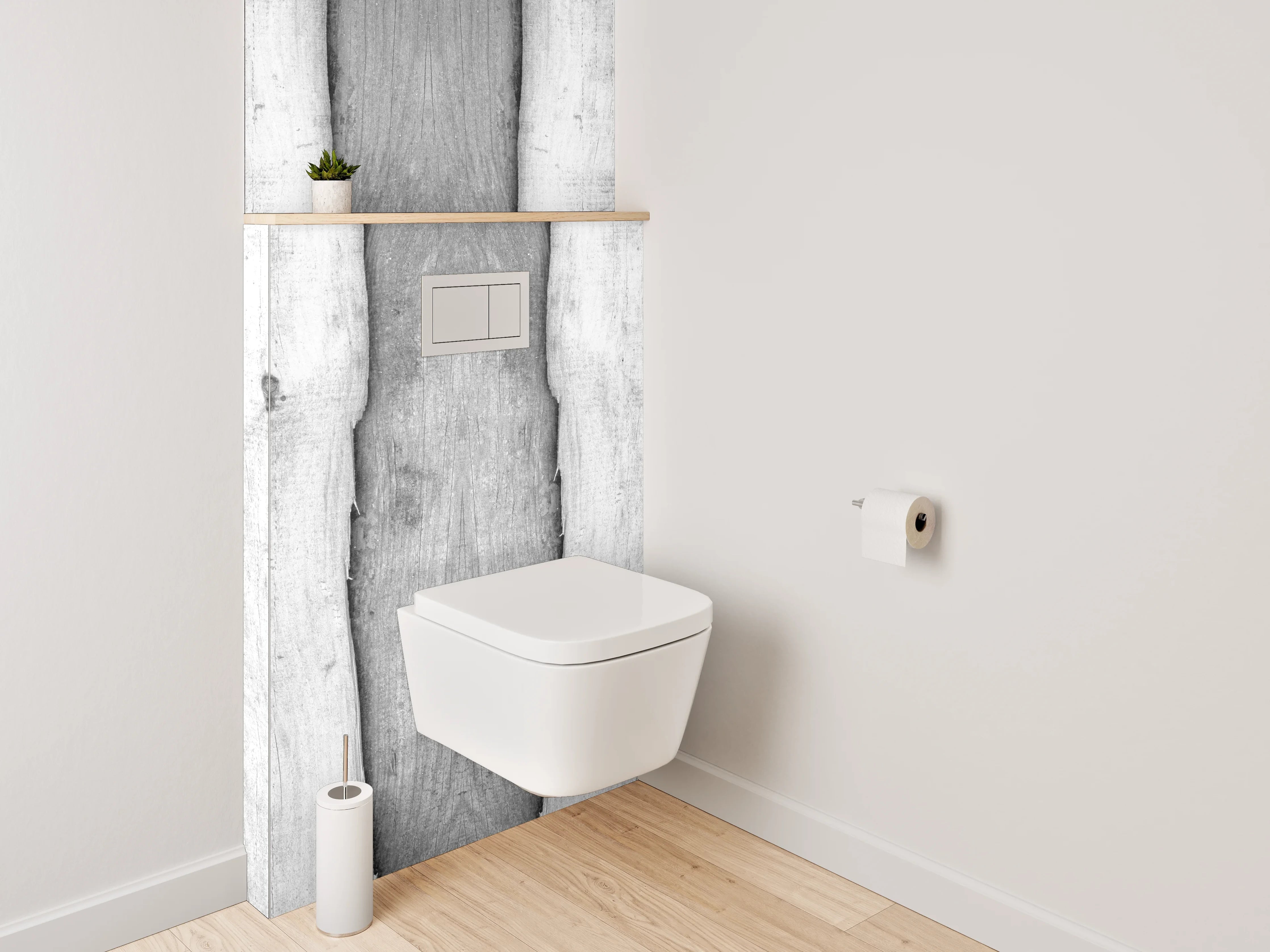 WC-Rückwand - Rustikale Holzlatten in Schwarz-Weiß