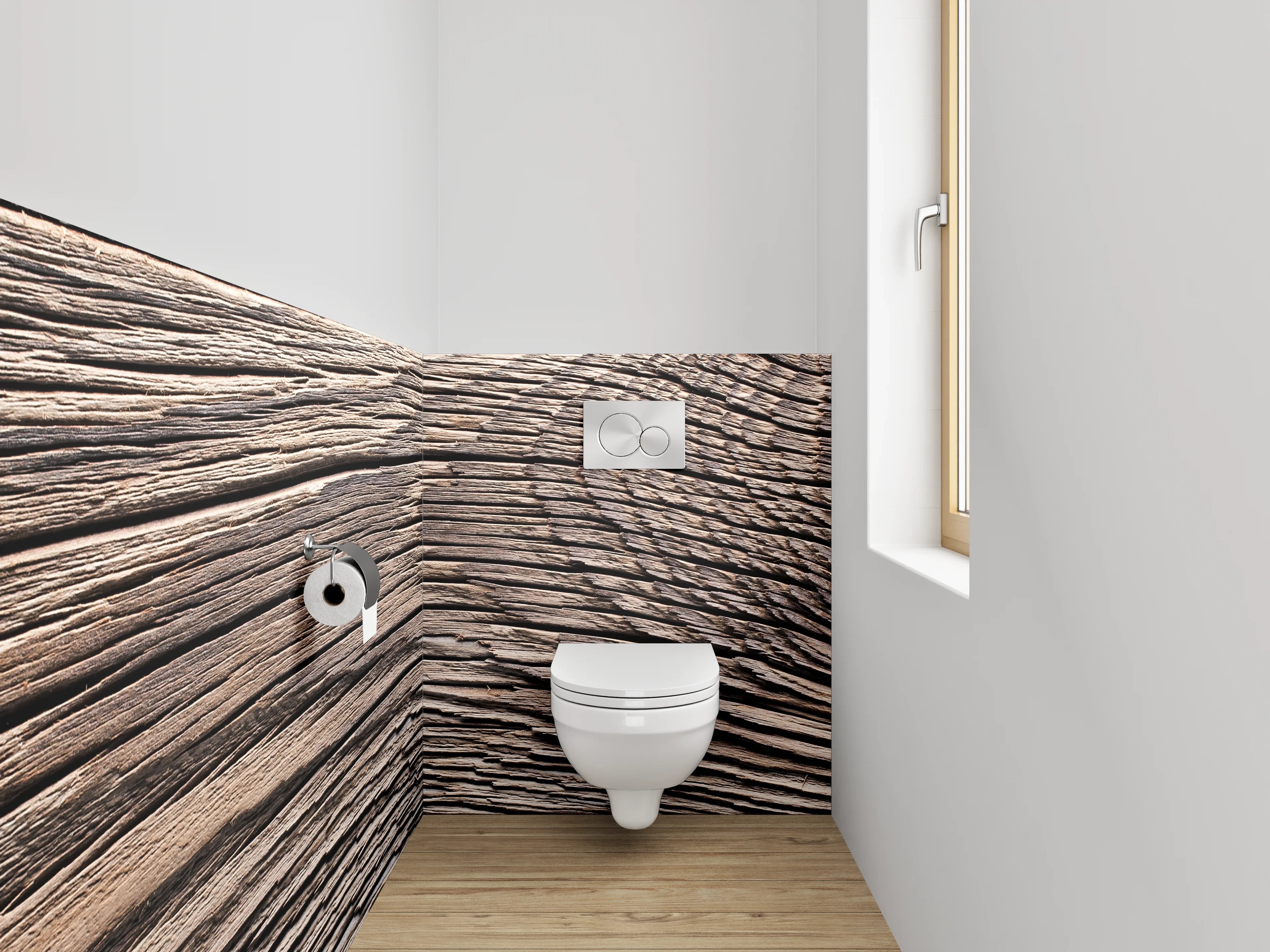 WC-Rückwand - Rustikale Holzmaserung in Nahaufnahme