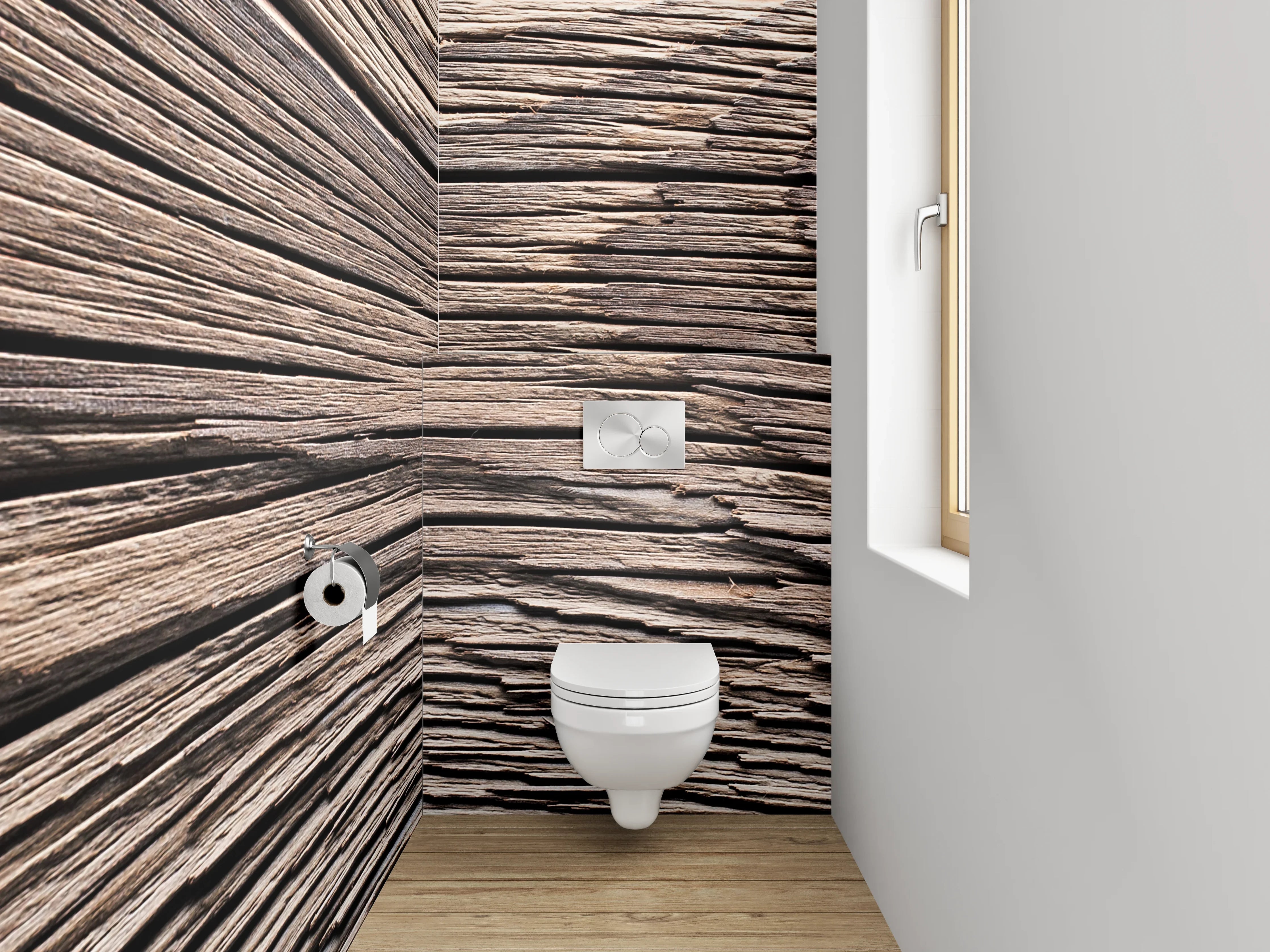 WC-Rückwand - Rustikale Holzmaserung in Nahaufnahme