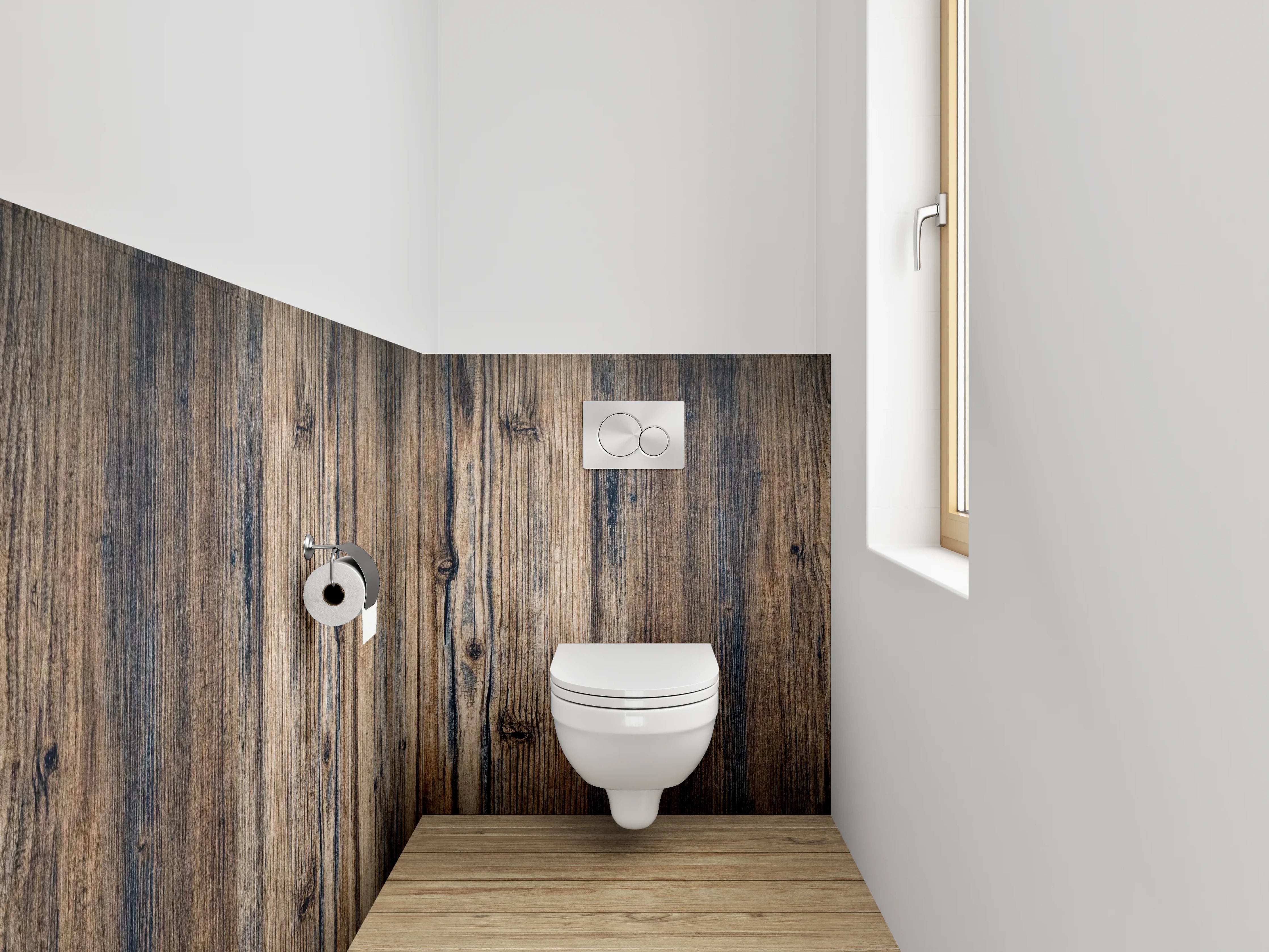 WC-Rückwand - Rustikale Holzoptik für Dein Badezimmer