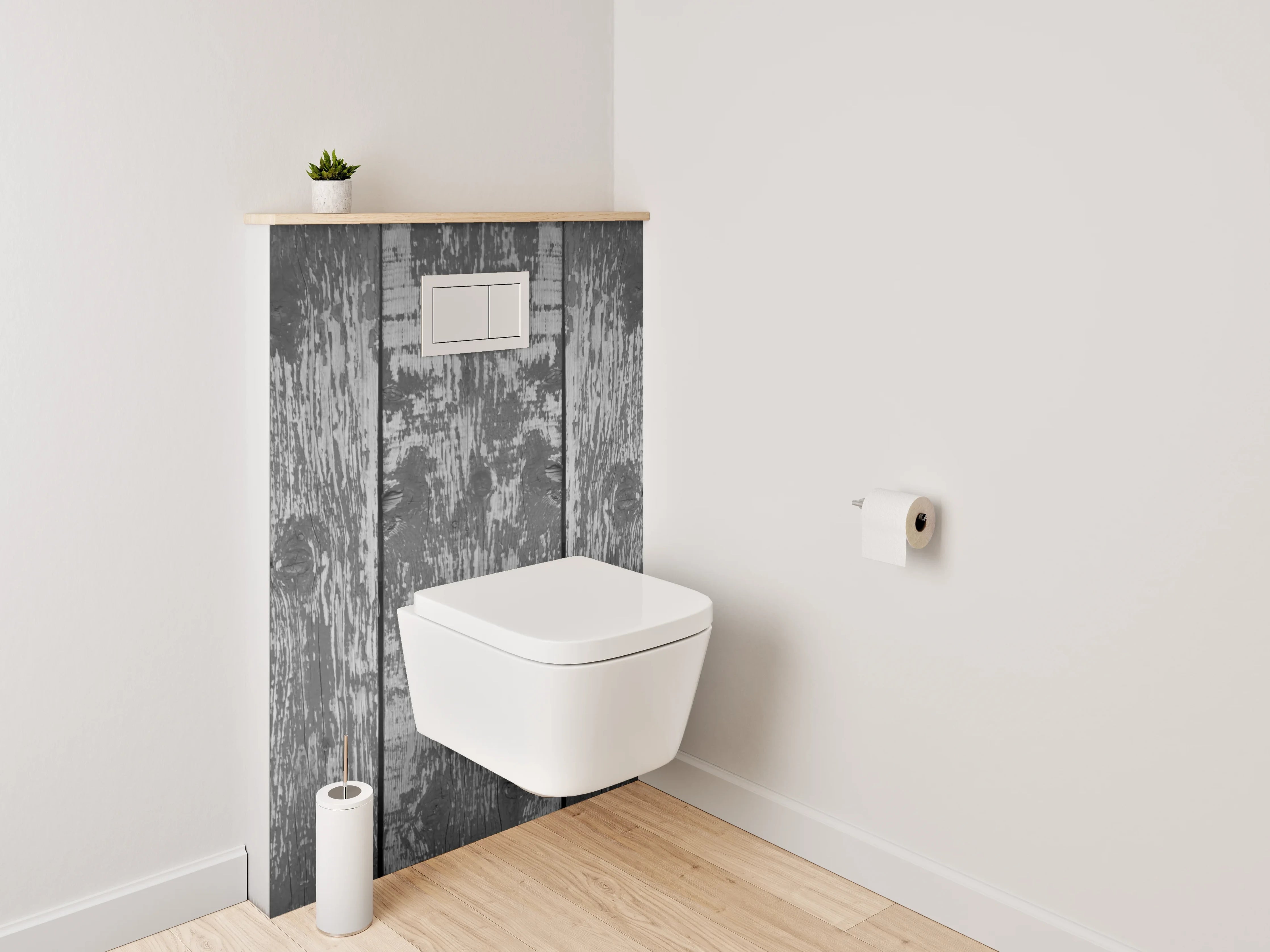 WC-Rückwand - Rustikale Holzoptik in Grau Tönen
