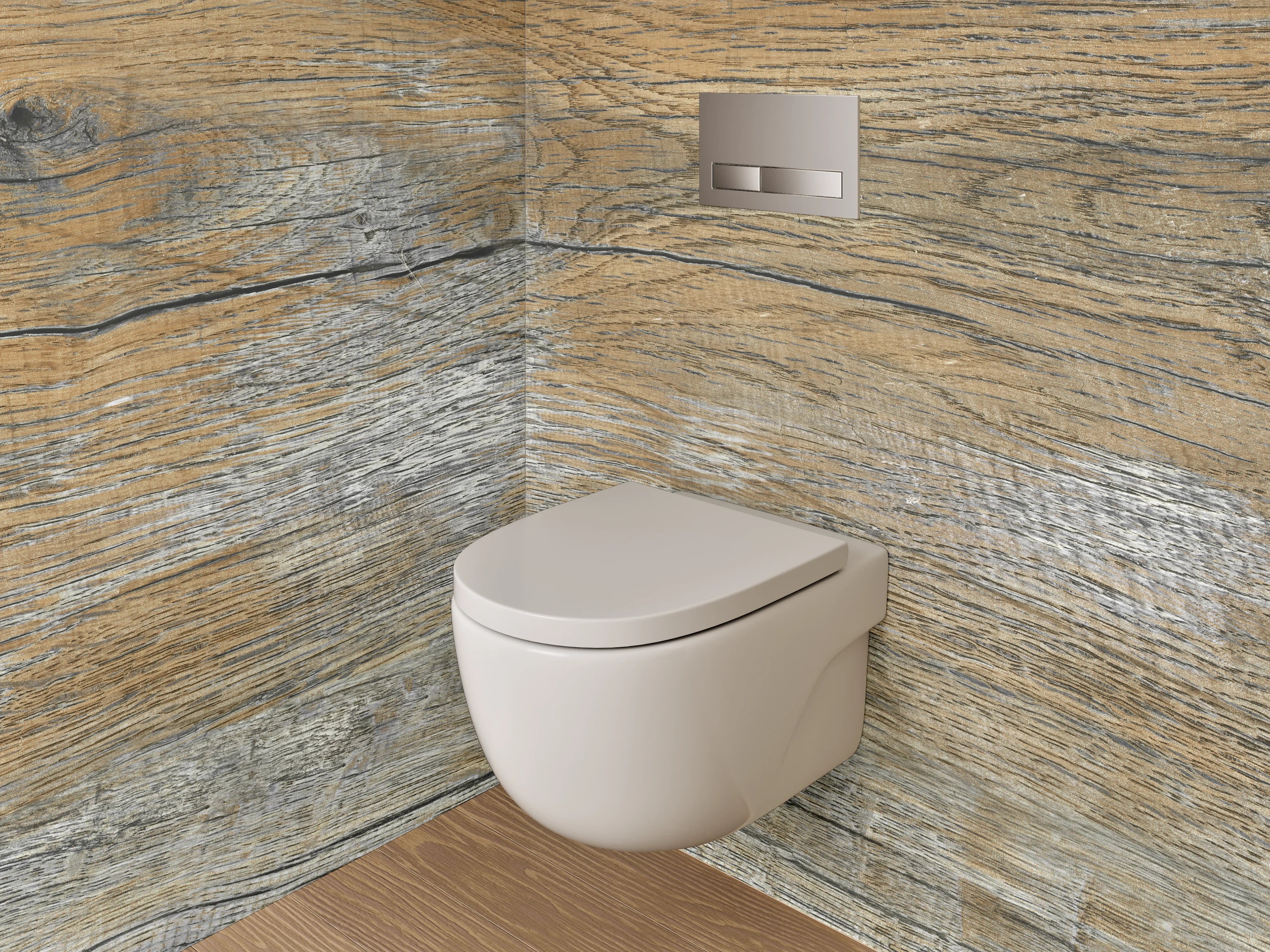 WC-Rückwand - Rustikale Holzoptik mit silbernen Akzenten