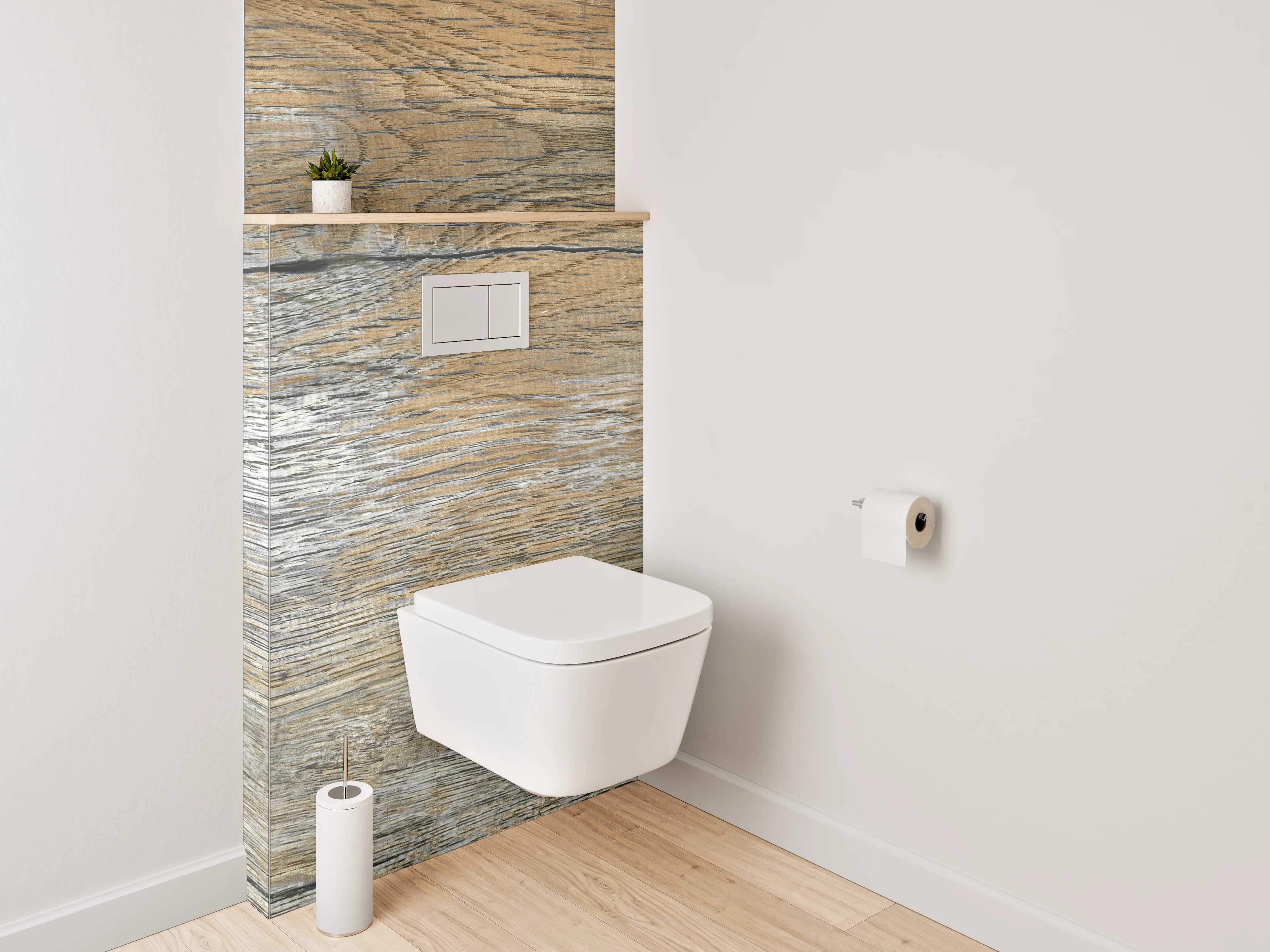 WC-Rückwand - Rustikale Holzoptik mit silbernen Akzenten