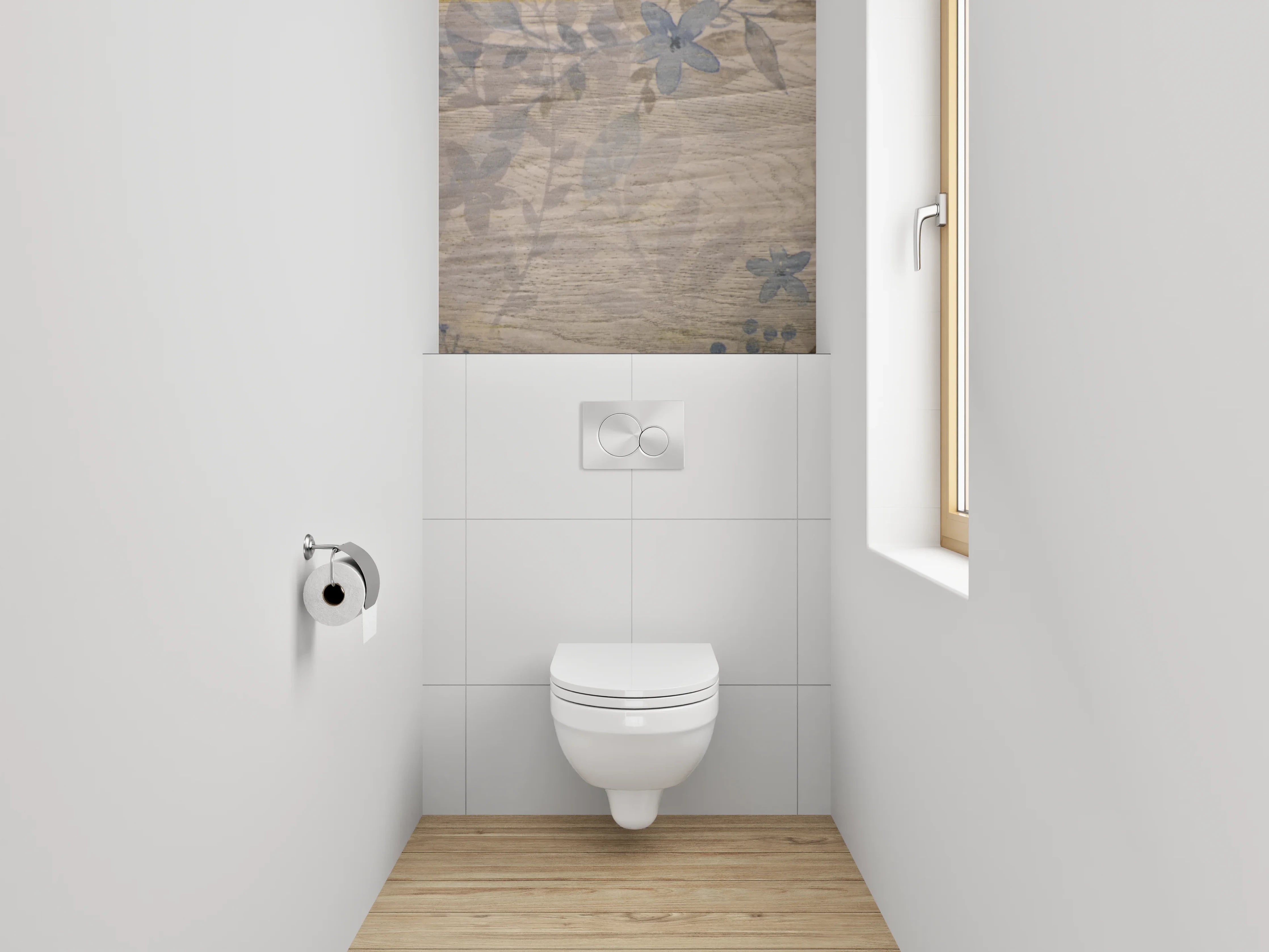 WC-Rückwand - Rustikale Holzoptik mit verwischten Blumen