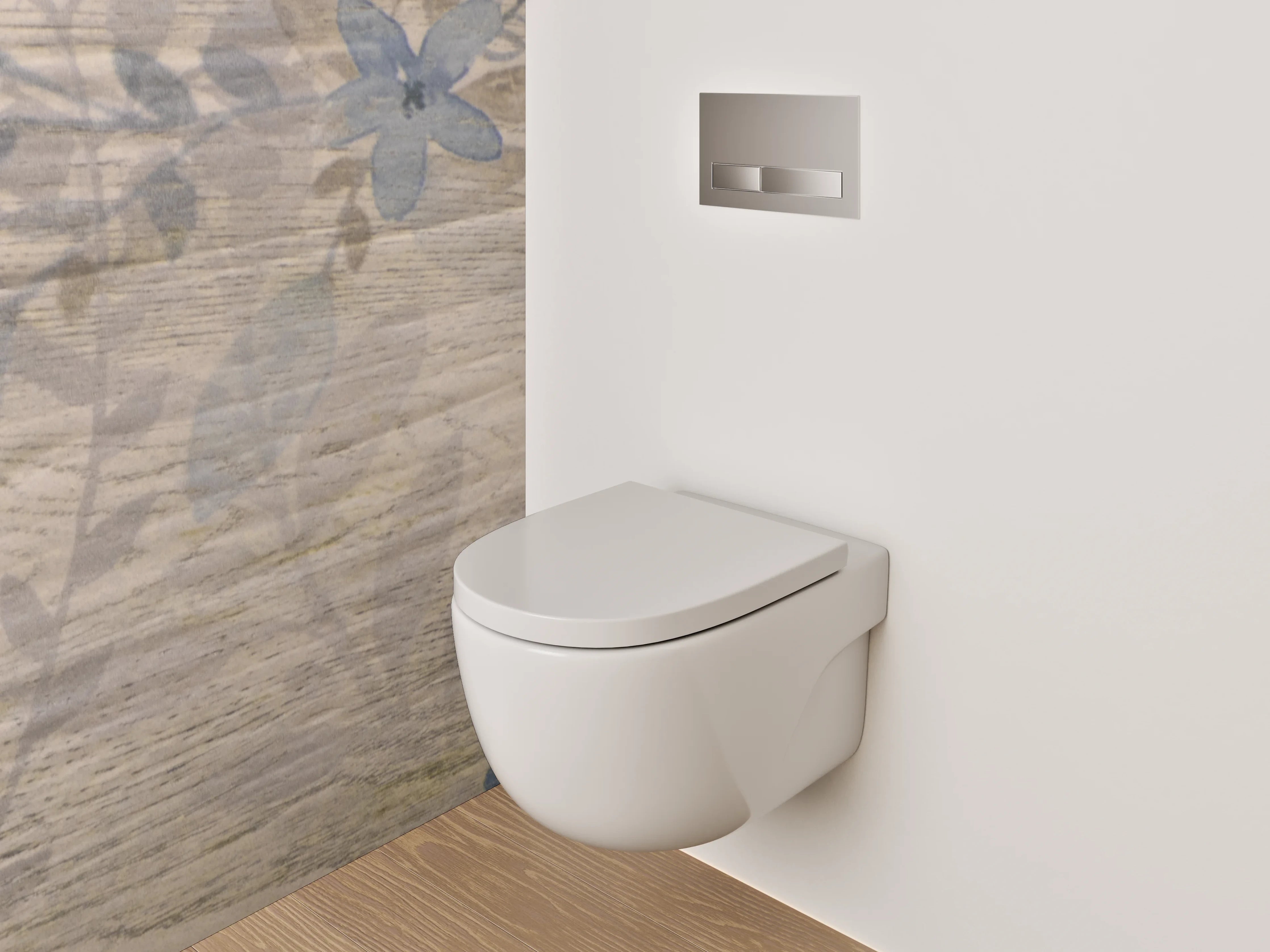 WC-Rückwand - Rustikale Holzoptik mit verwischten Blumen