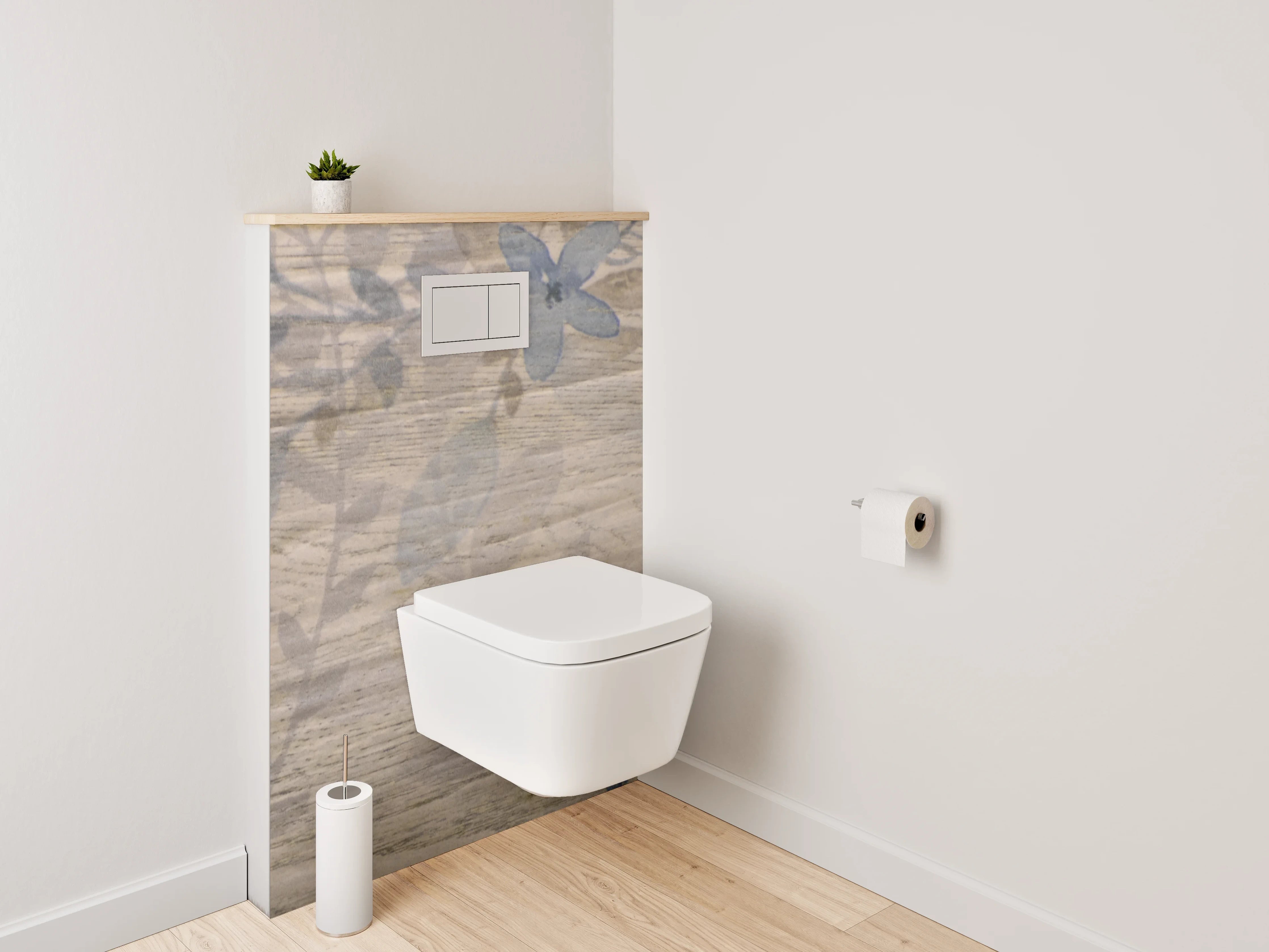 WC-Rückwand - Rustikale Holzoptik mit verwischten Blumen