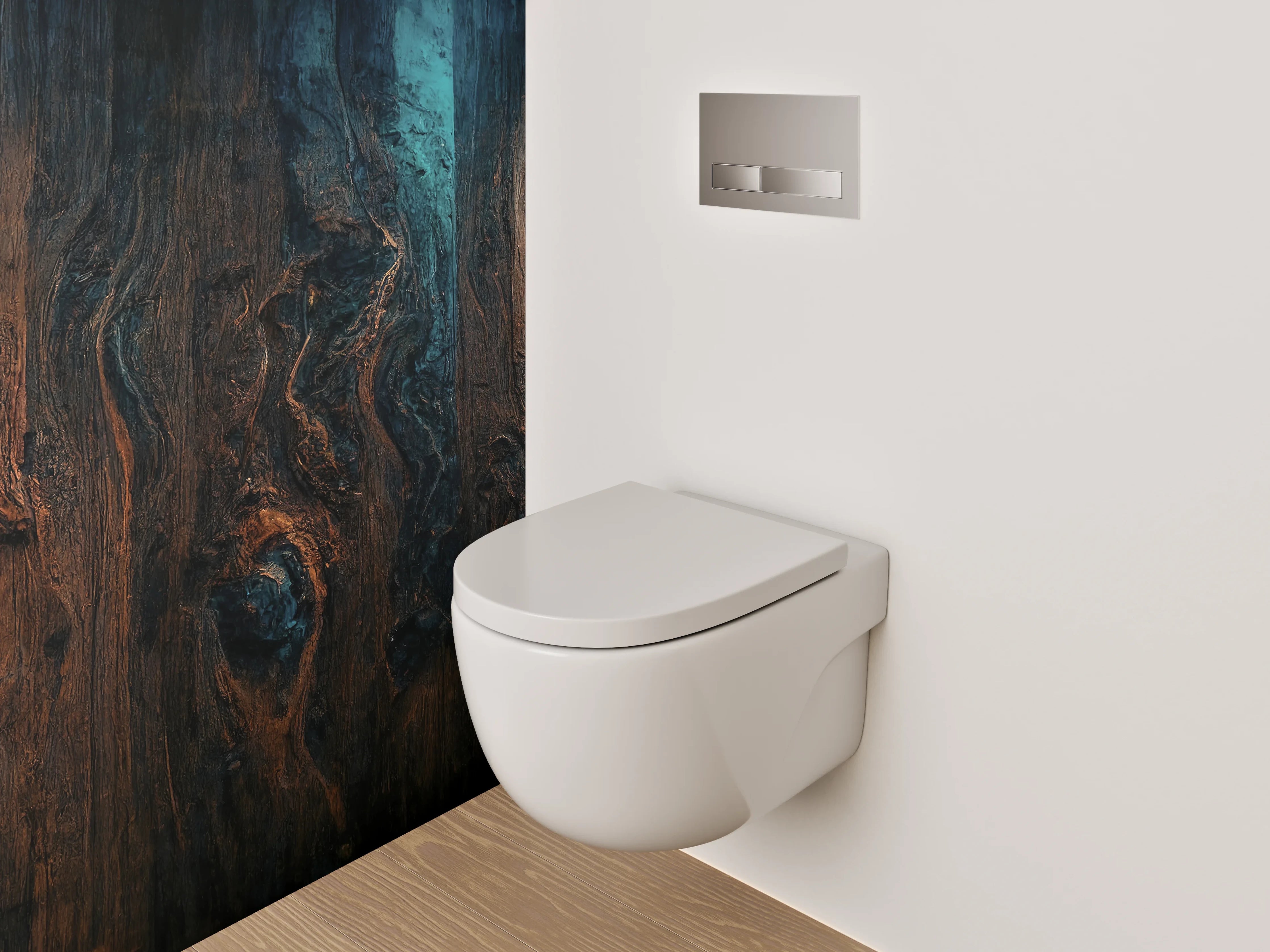 WC-Rückwand - Rustikale Holzstruktur mit blauen Akzenten