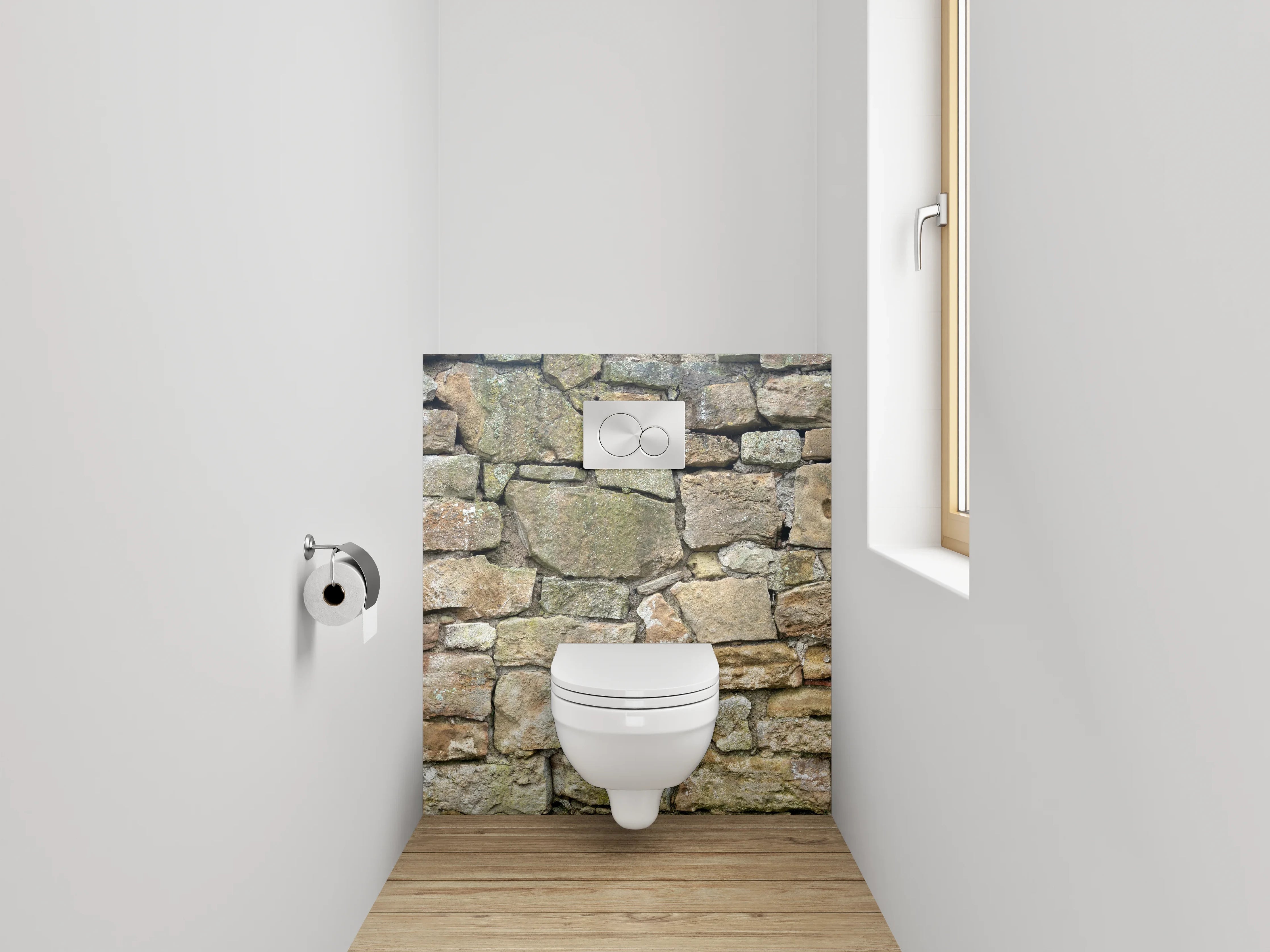 WC-Rückwand - Rustikale Steinmauer Braun-Grau mit Weißakzenten