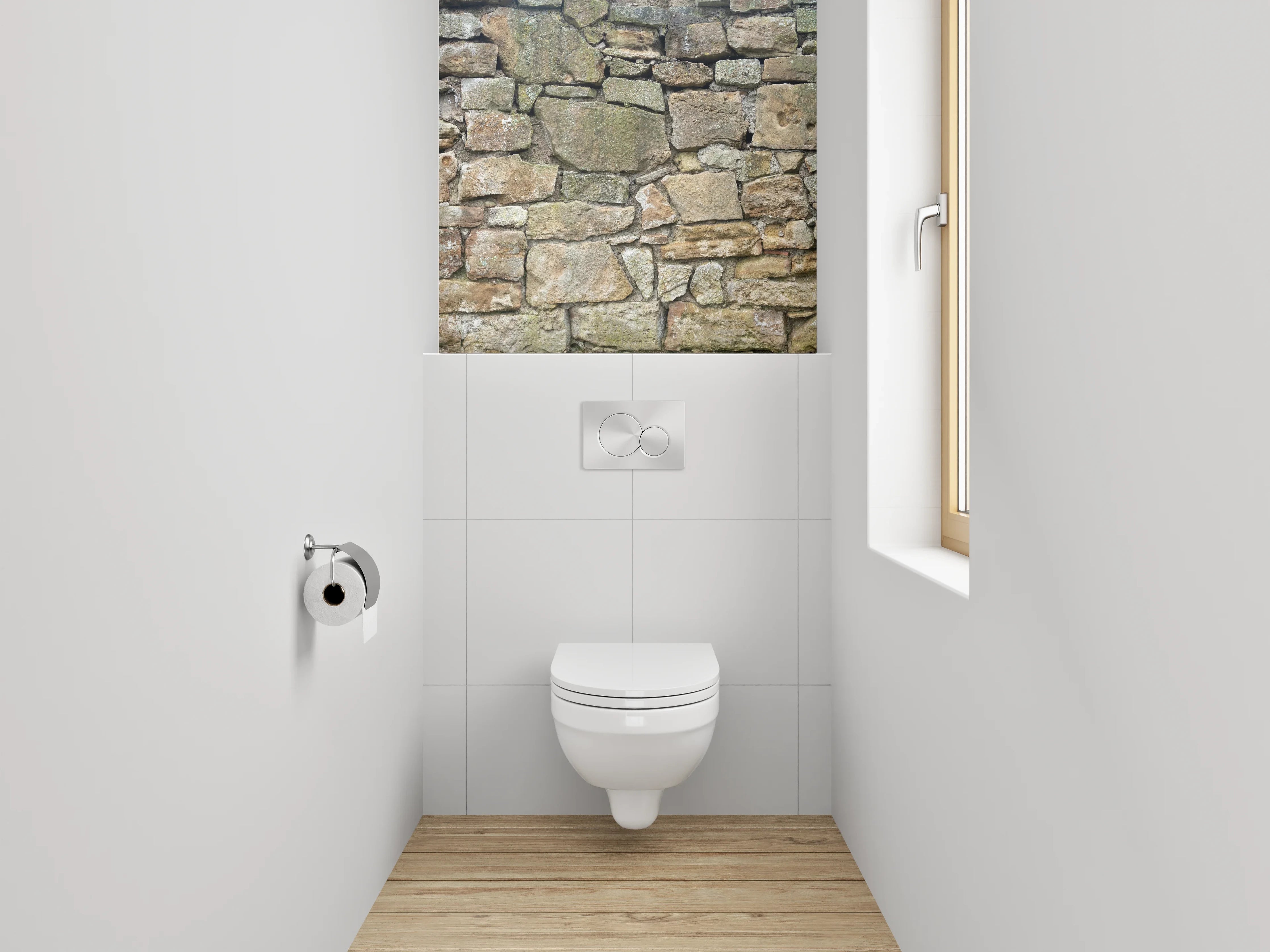 WC-Rückwand - Rustikale Steinmauer Braun-Grau mit Weißakzenten