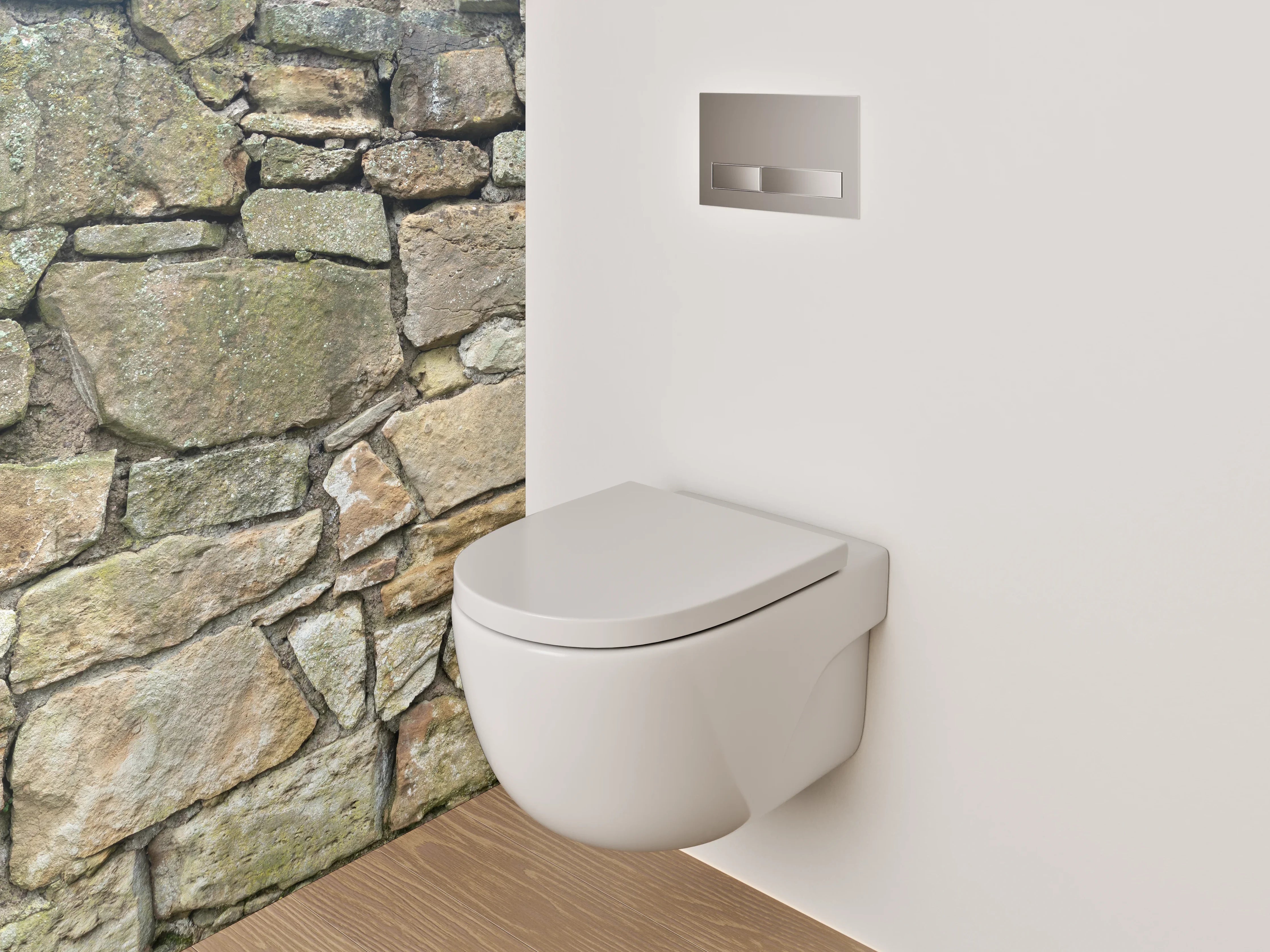 WC-Rückwand - Rustikale Steinmauer Braun-Grau mit Weißakzenten