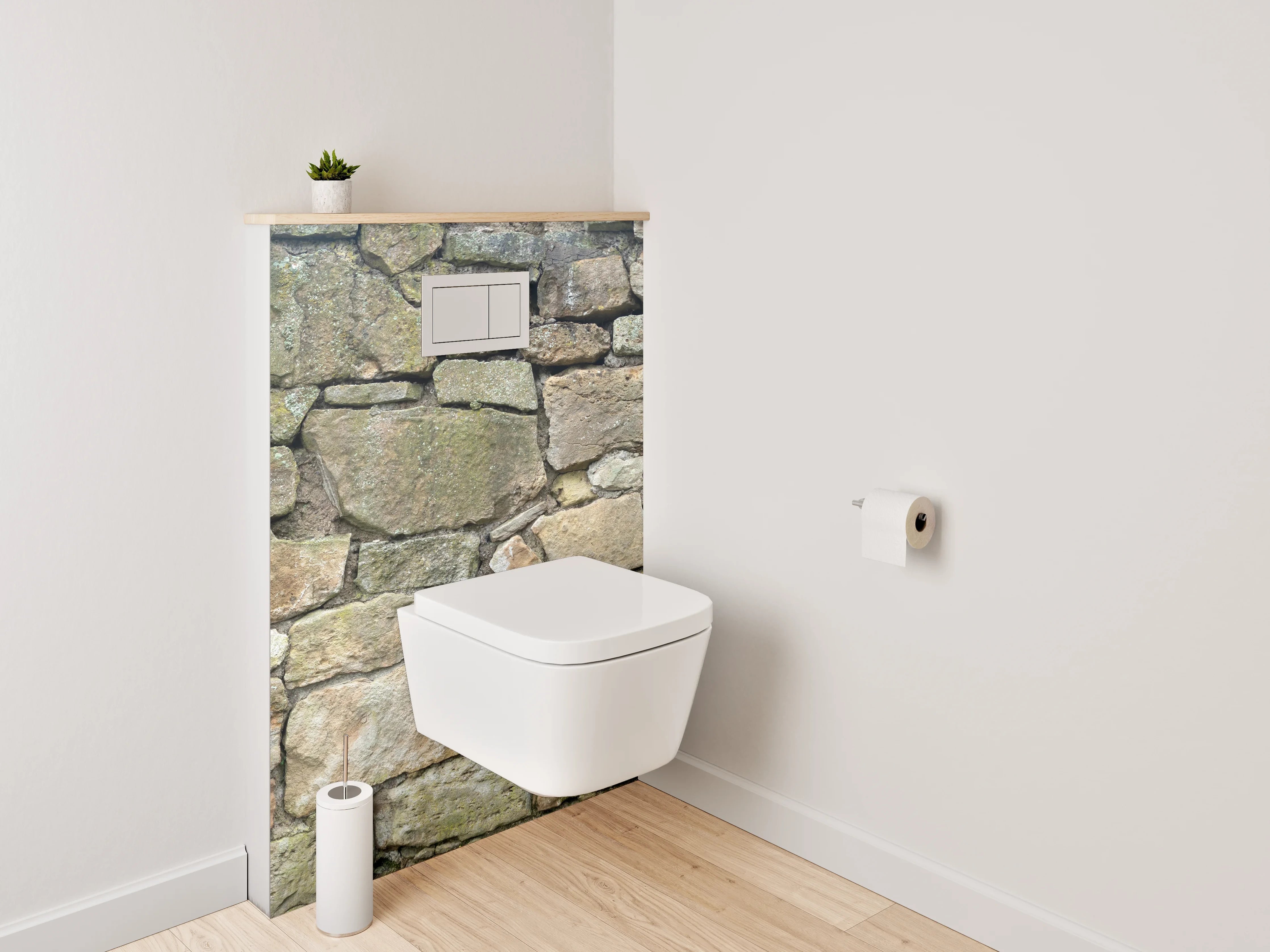 WC-Rückwand - Rustikale Steinmauer Braun-Grau mit Weißakzenten