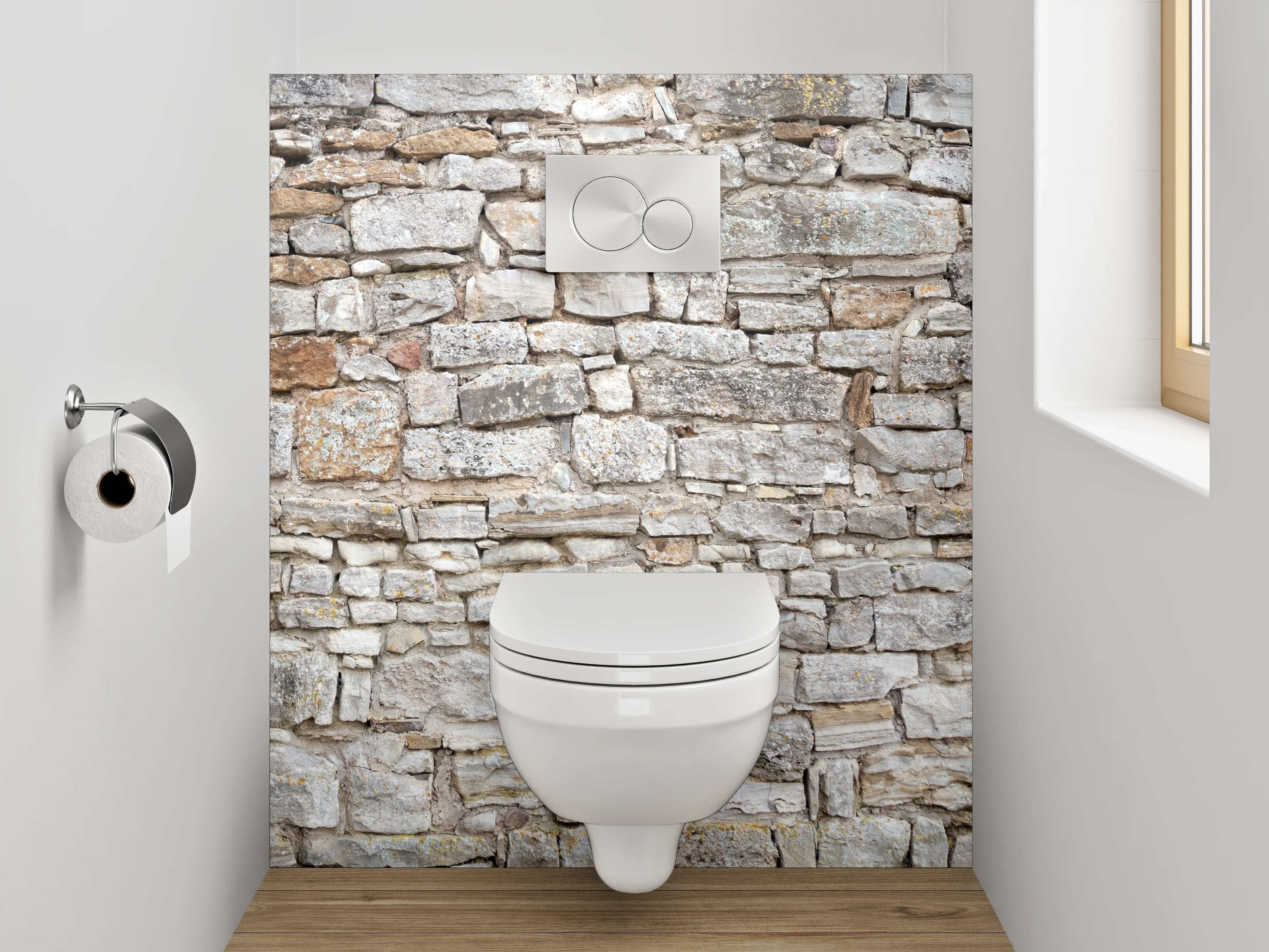 WC-Rückwand - Rustikale Steinwand Naturstein Optik