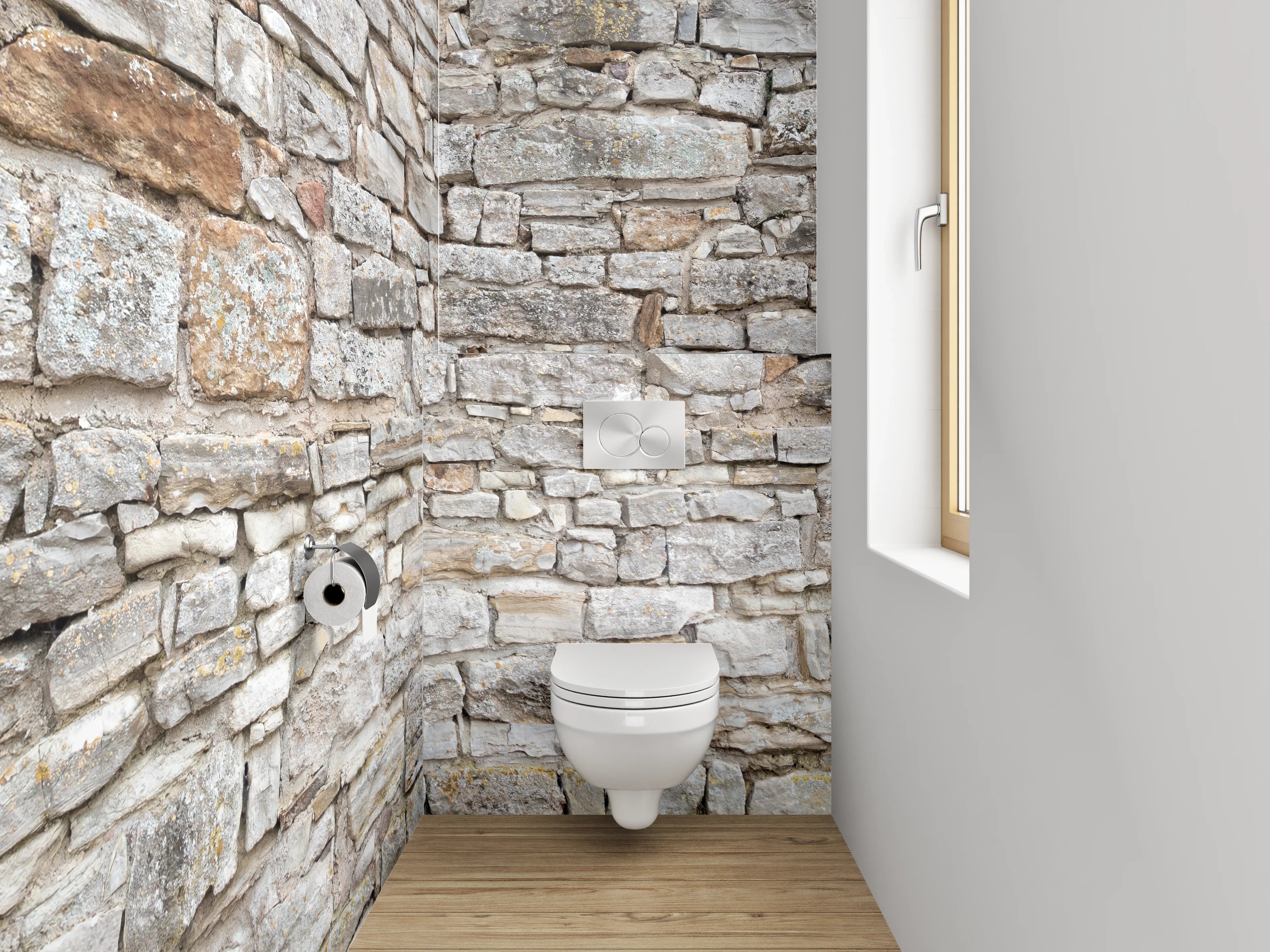 WC-Rückwand - Rustikale Steinwand Naturstein Optik