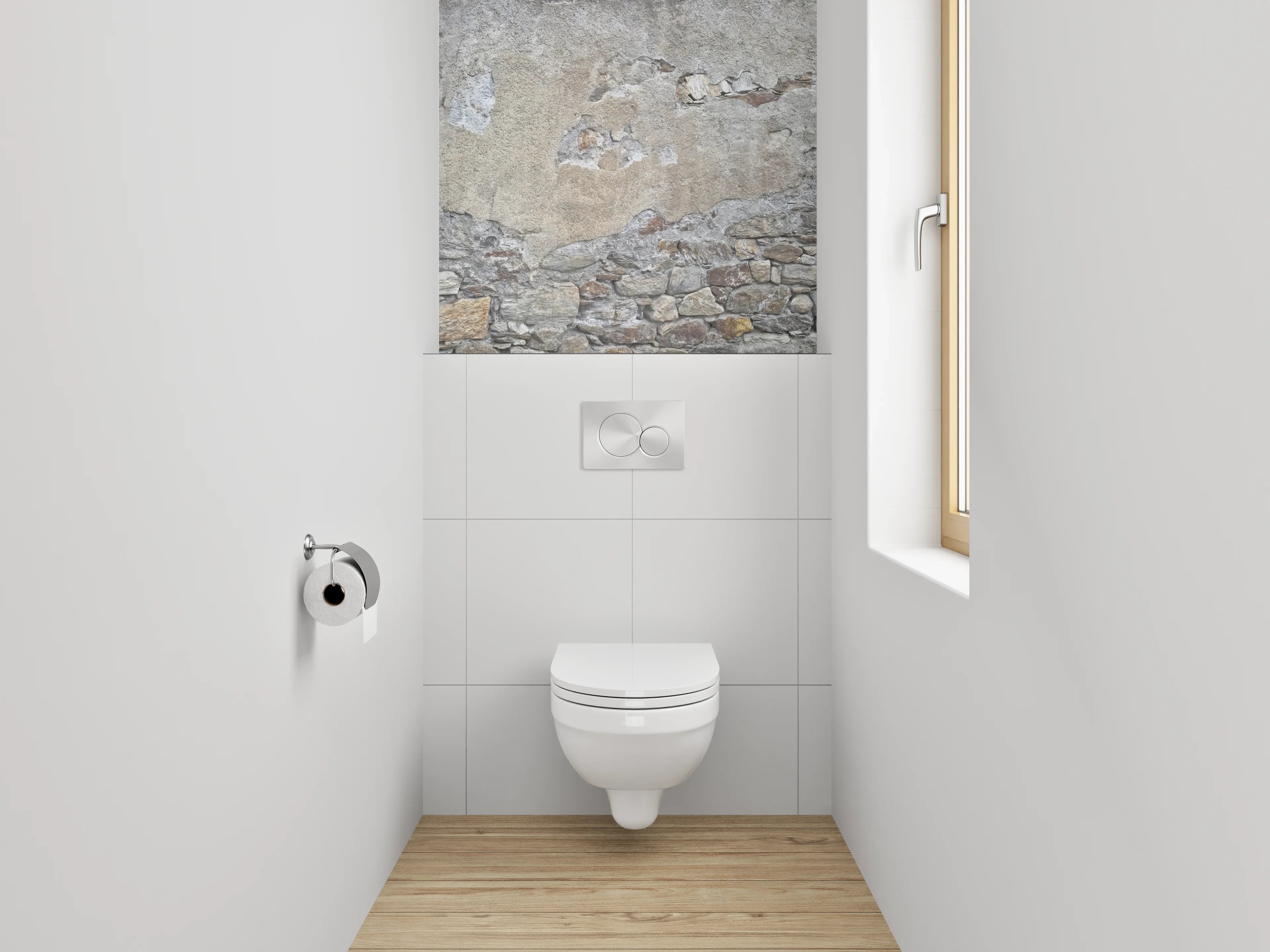 WC-Rückwand - Rustikale Steinwand in Grau-Beige