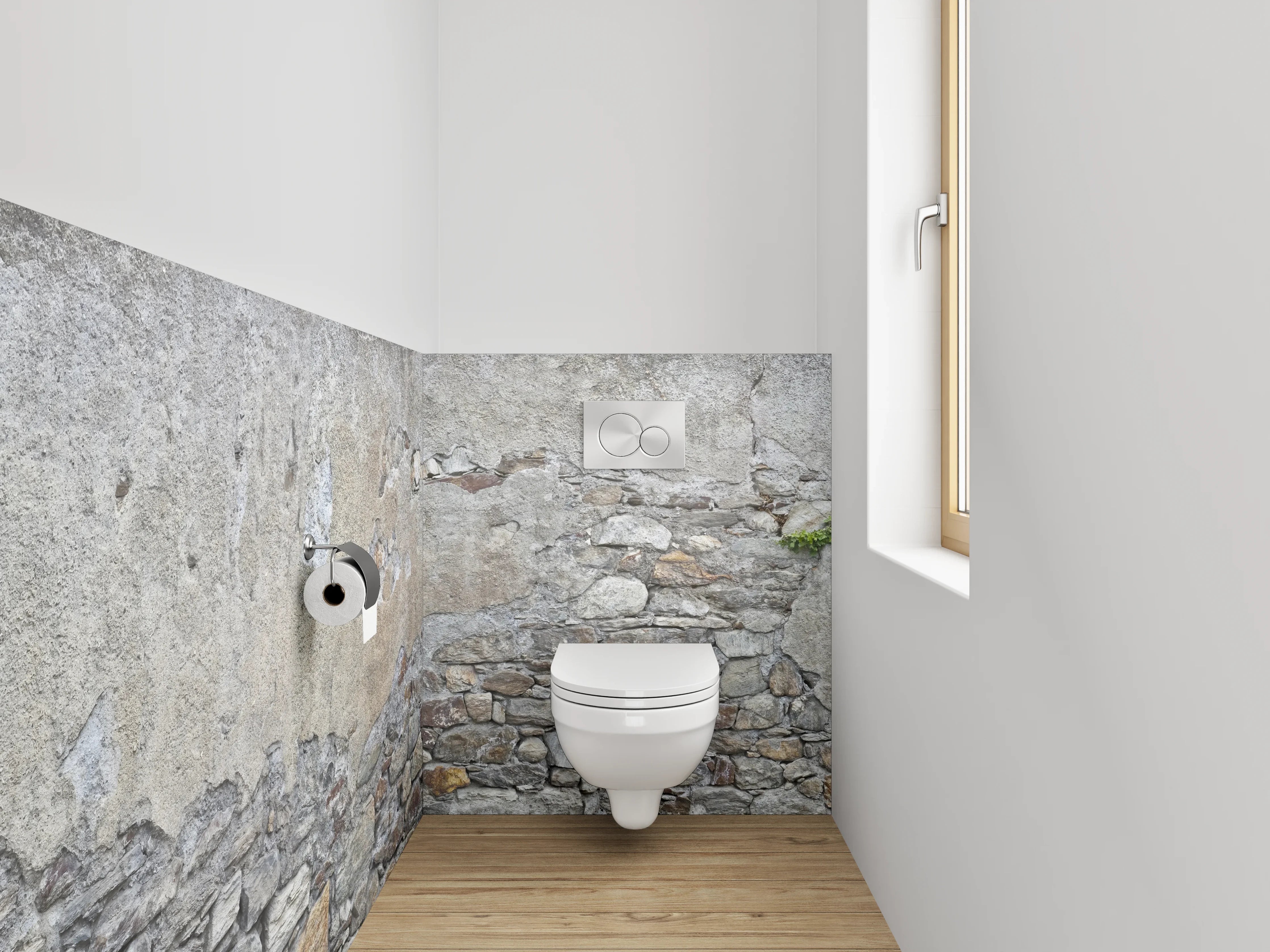 WC-Rückwand - Rustikale Steinwand in Grau-Beige