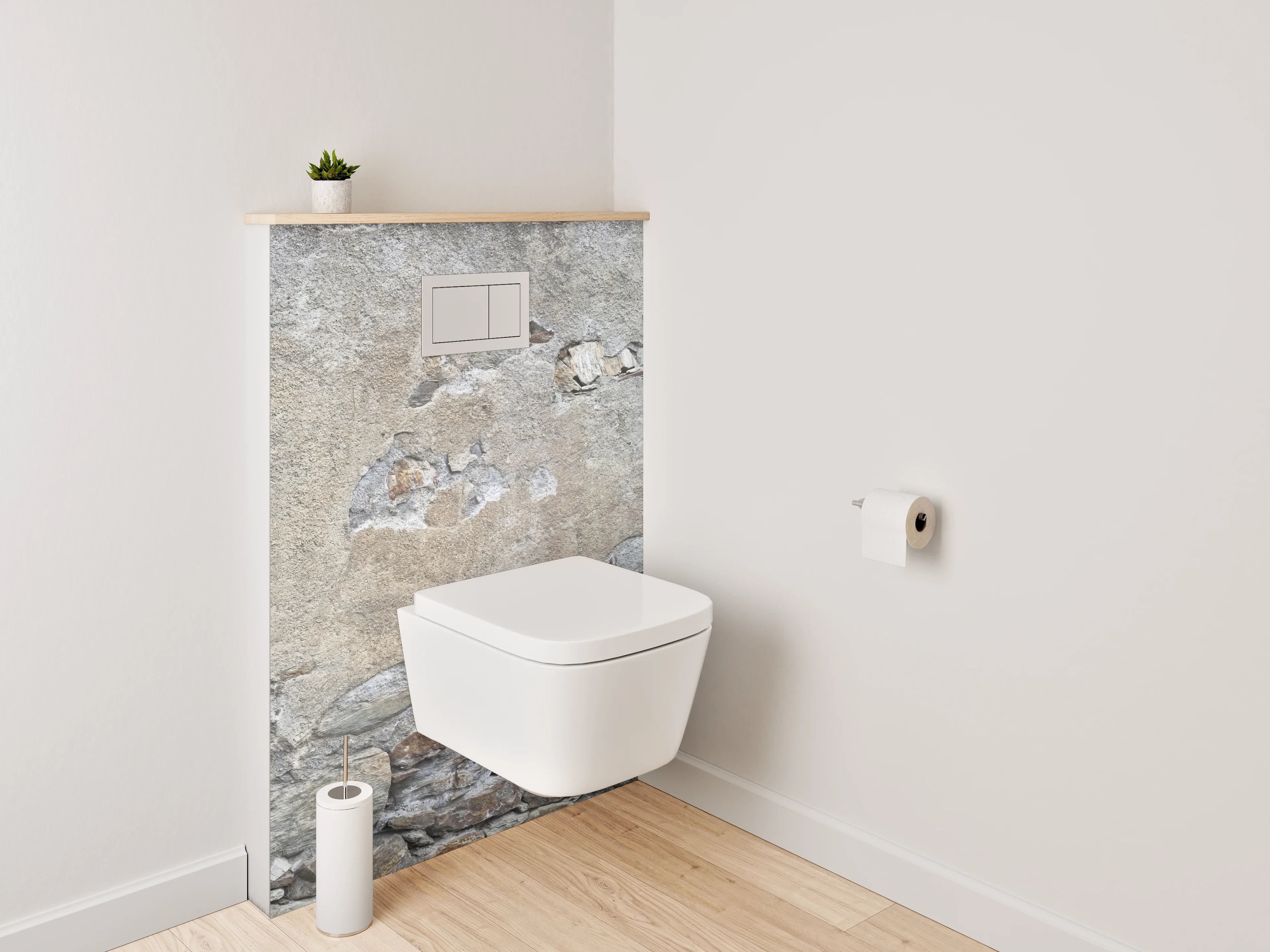 WC-Rückwand - Rustikale Steinwand in Grau-Beige