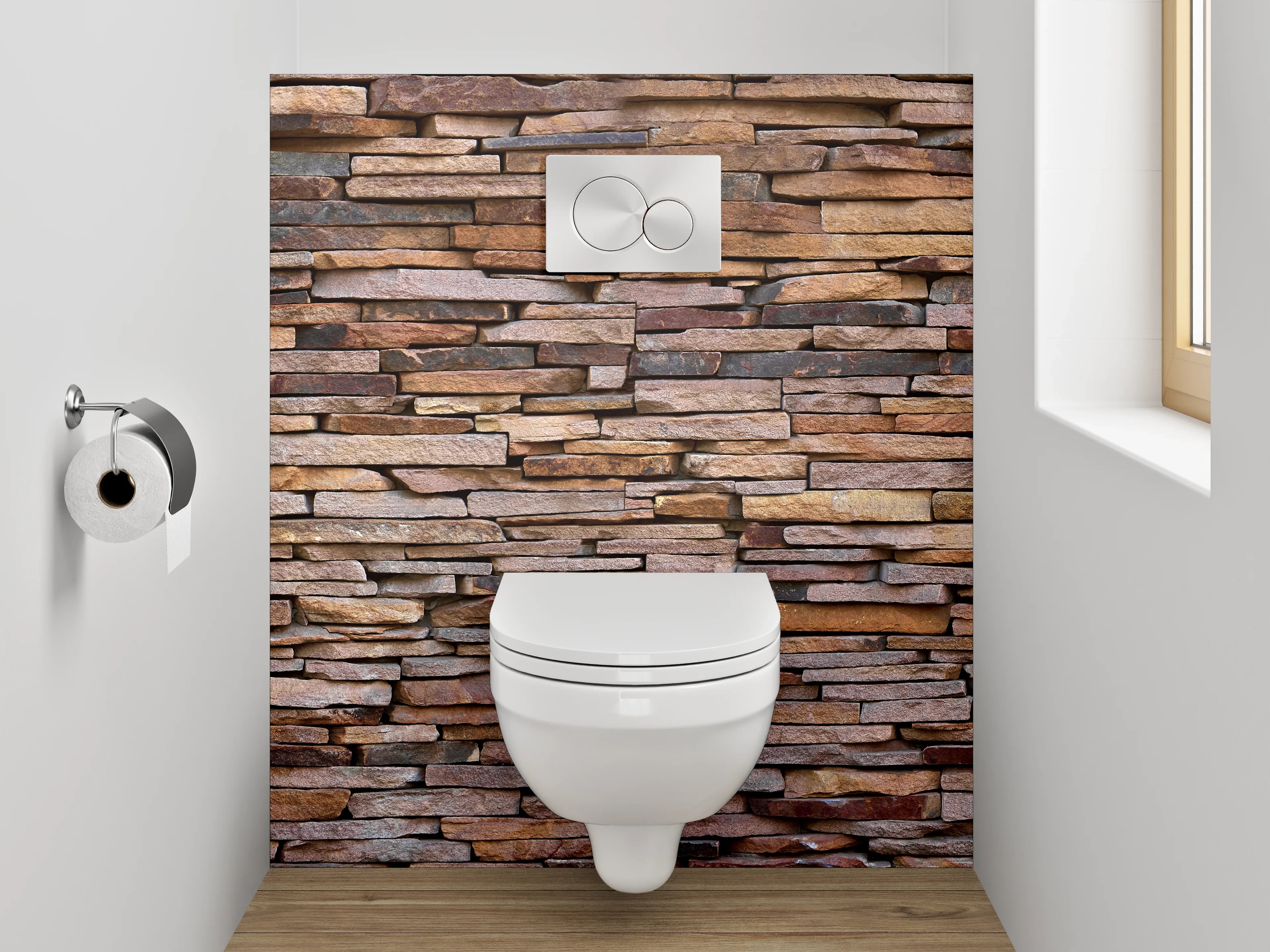 WC-Rückwand - Rustikale Steinwandoptik Braun