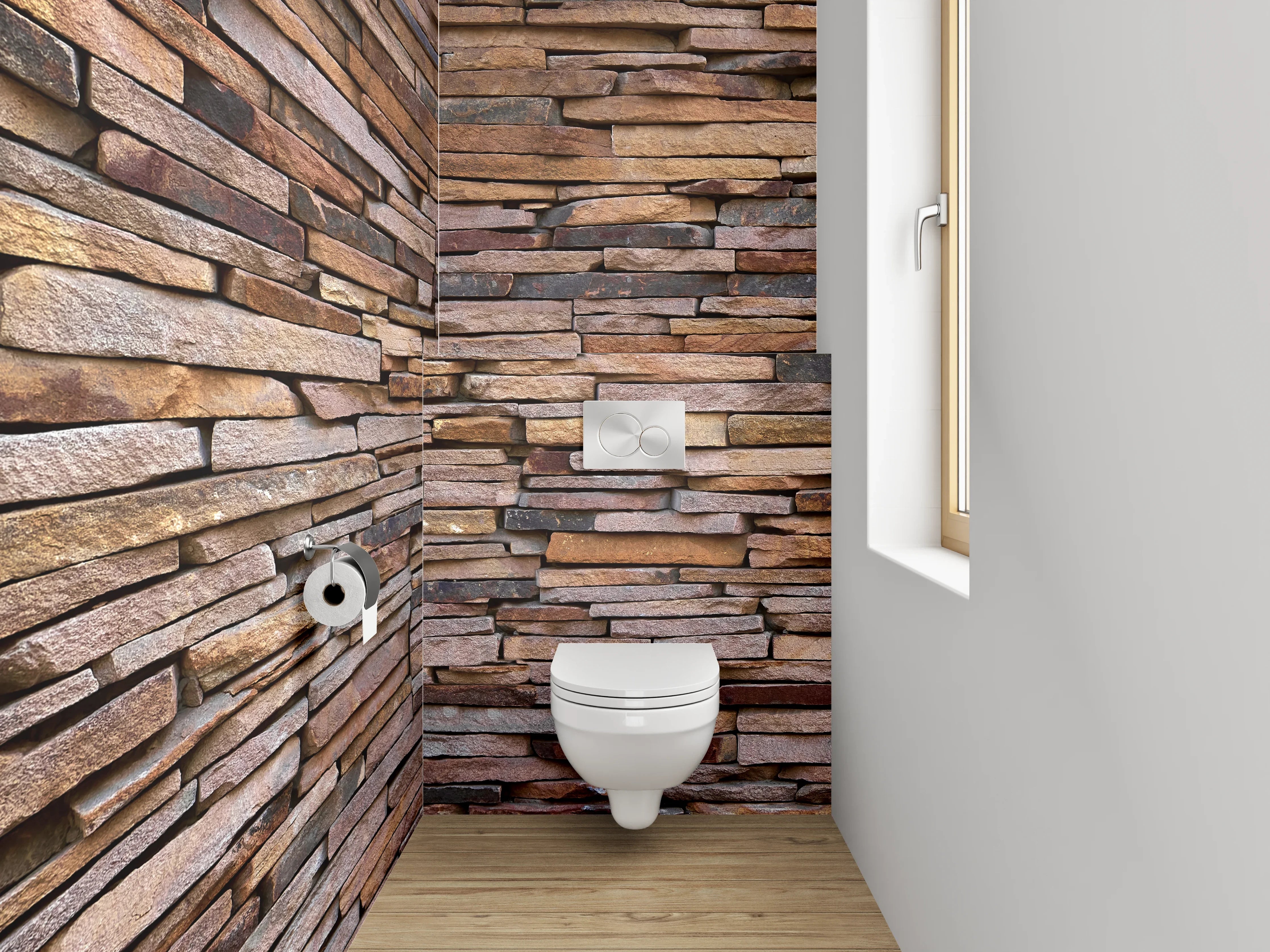 WC-Rückwand - Rustikale Steinwandoptik Braun