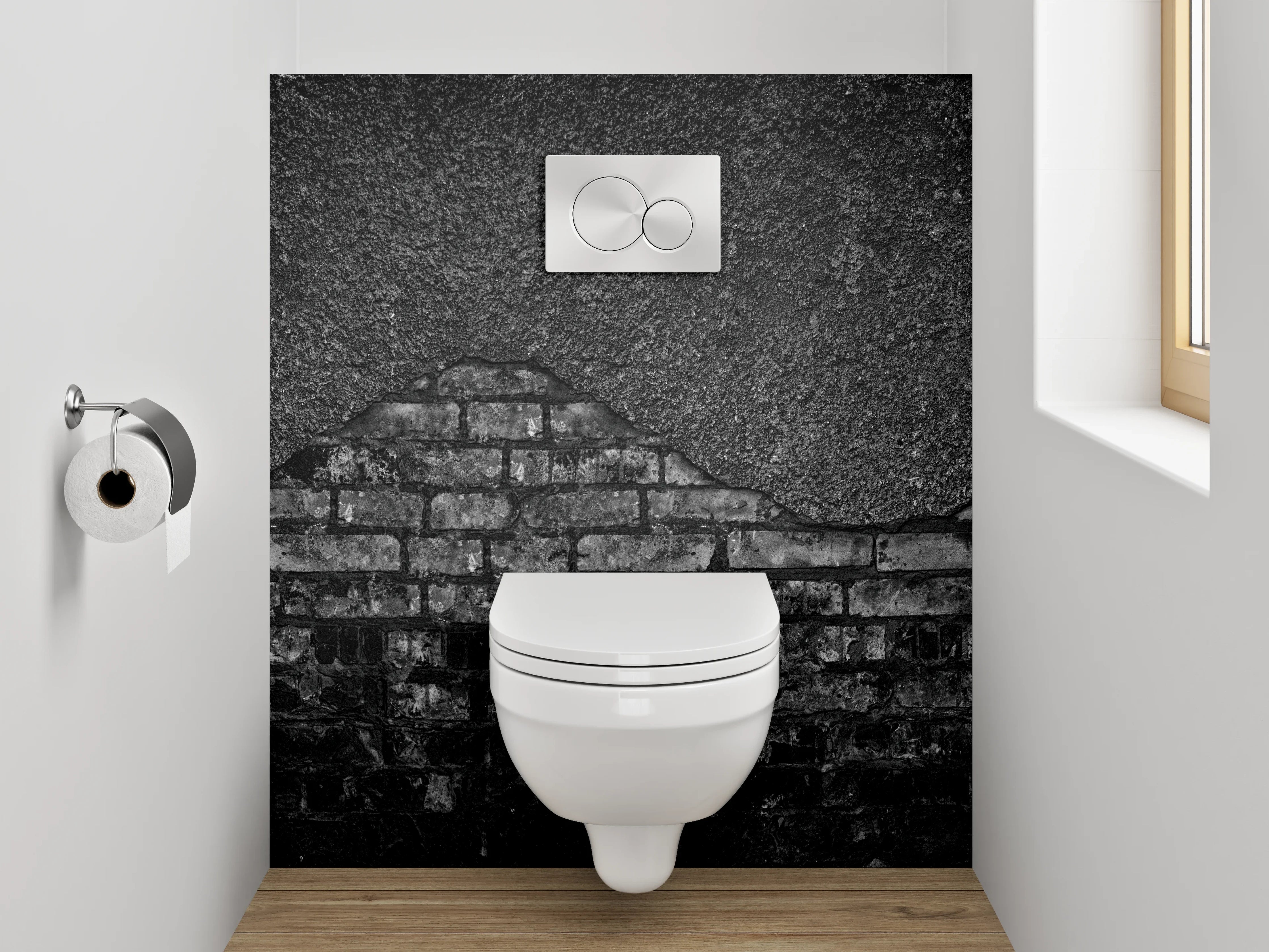 WC-Rückwand - Rustikale Ziegelsteinmauer in Schwarzgrau