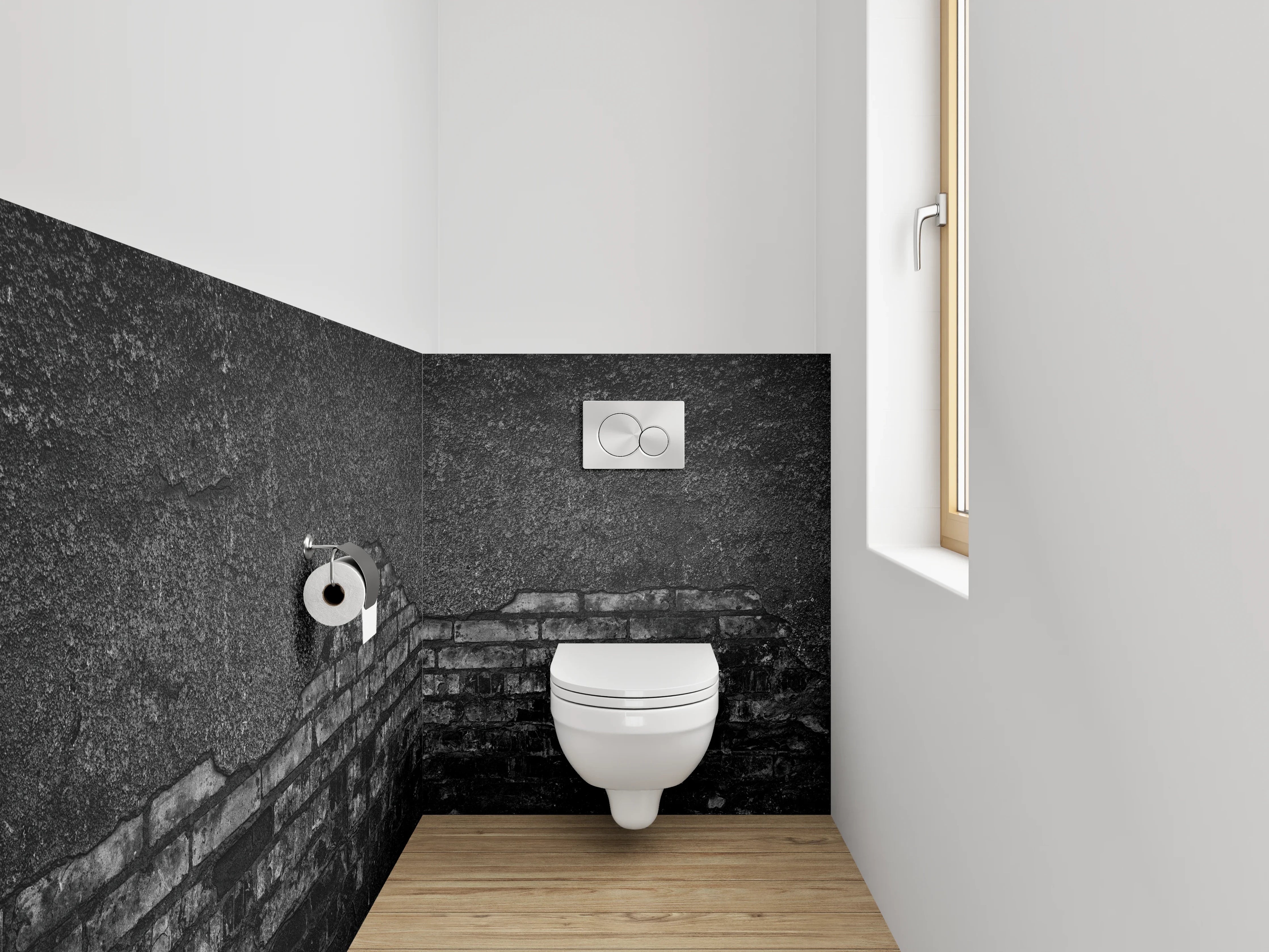 WC-Rückwand - Rustikale Ziegelsteinmauer in Schwarzgrau