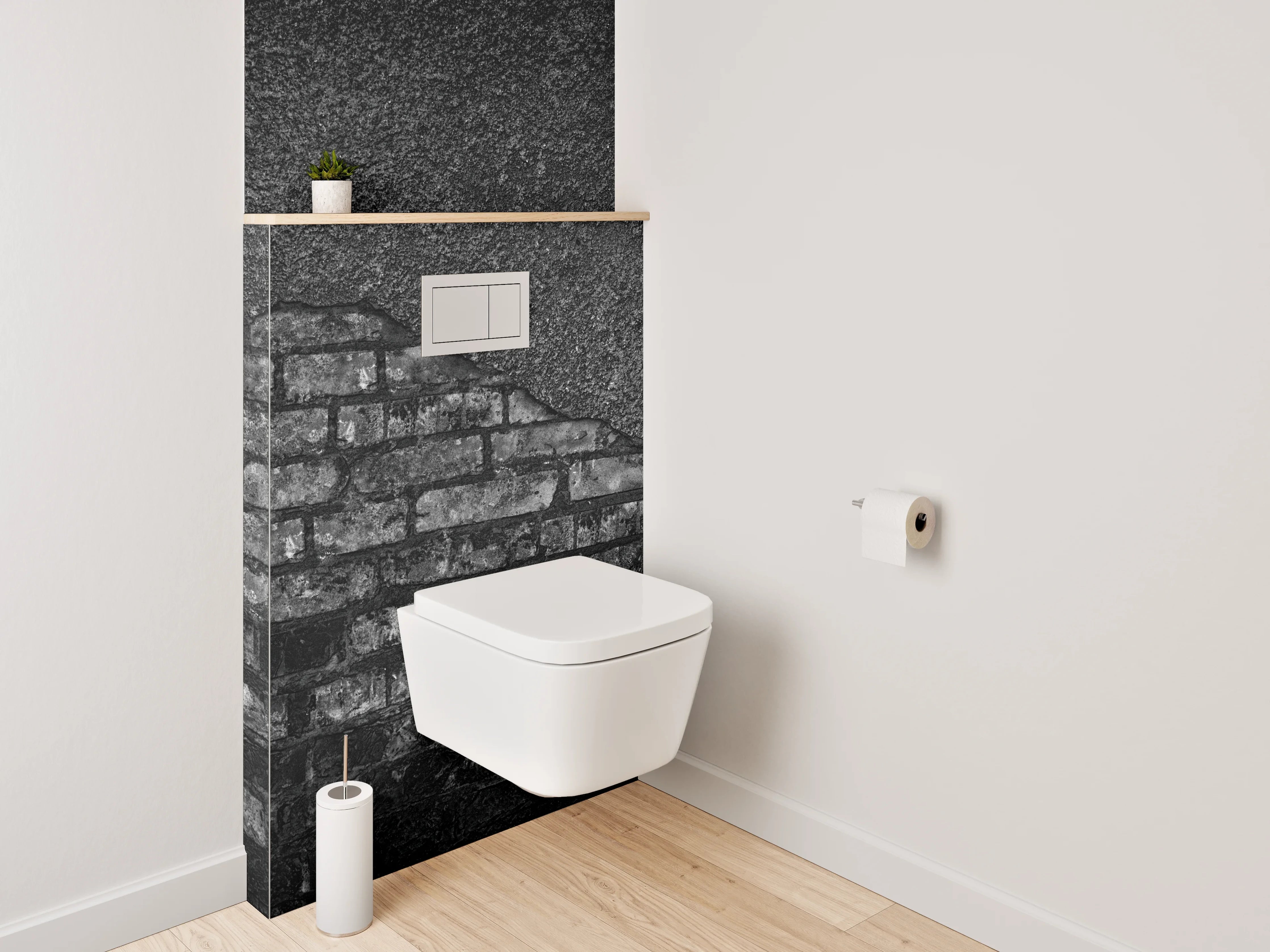 WC-Rückwand - Rustikale Ziegelsteinmauer in Schwarzgrau