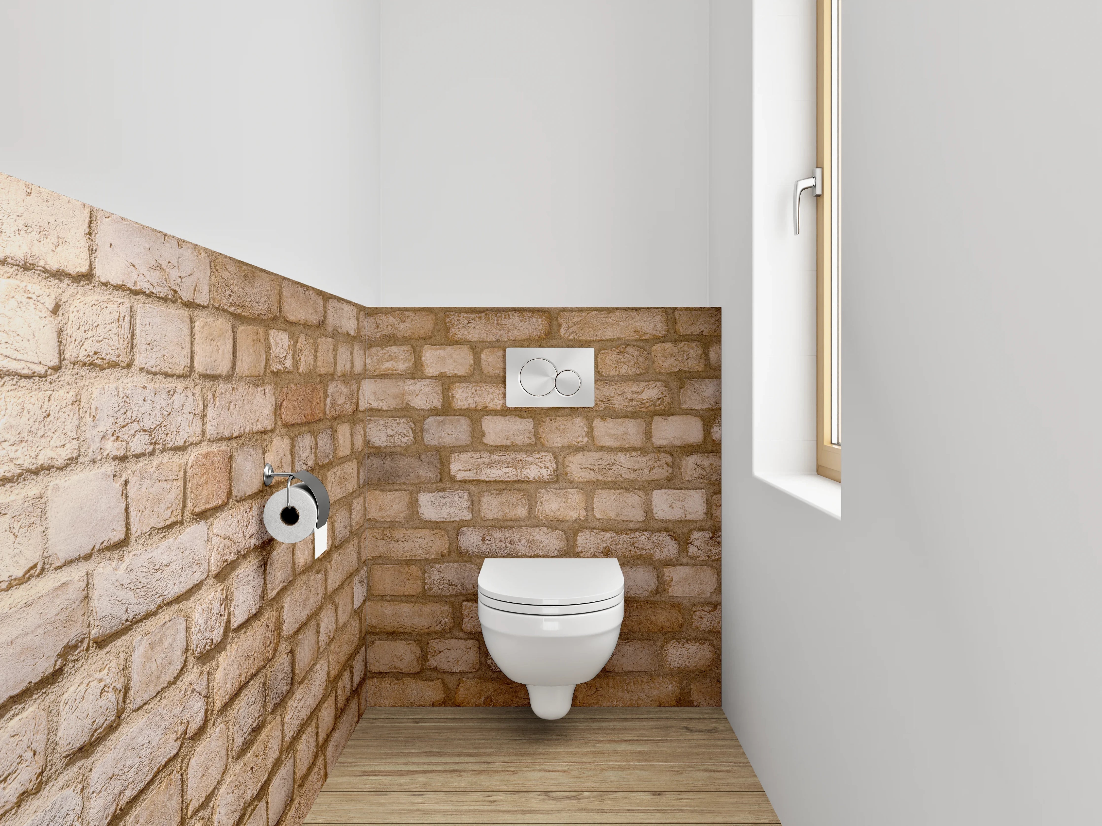 WC-Rückwand - Rustikale Ziegelsteinwand für moderne Akzente