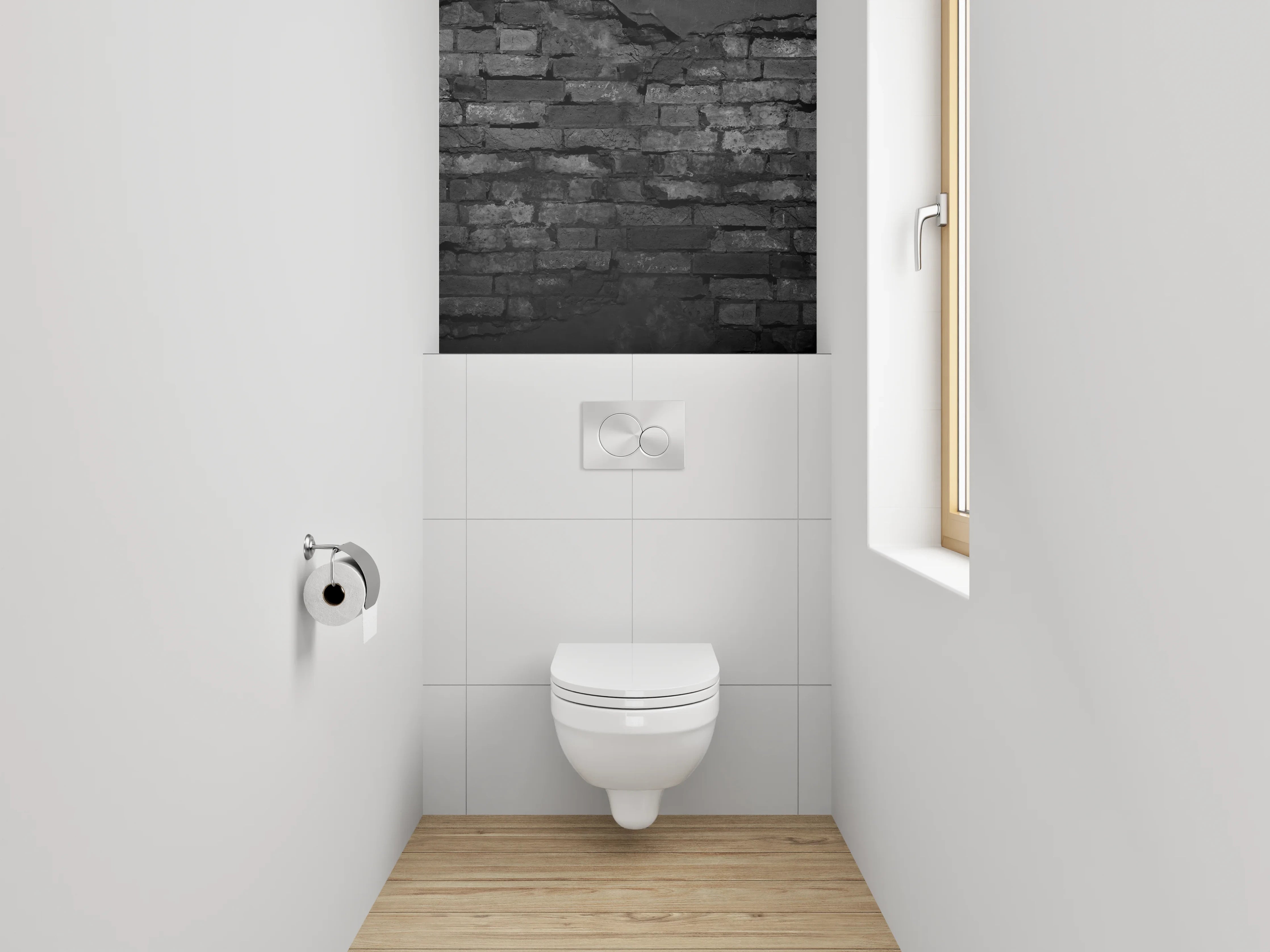 WC-Rückwand - Rustikale Ziegelwand in Schwarz-Grau-Optik