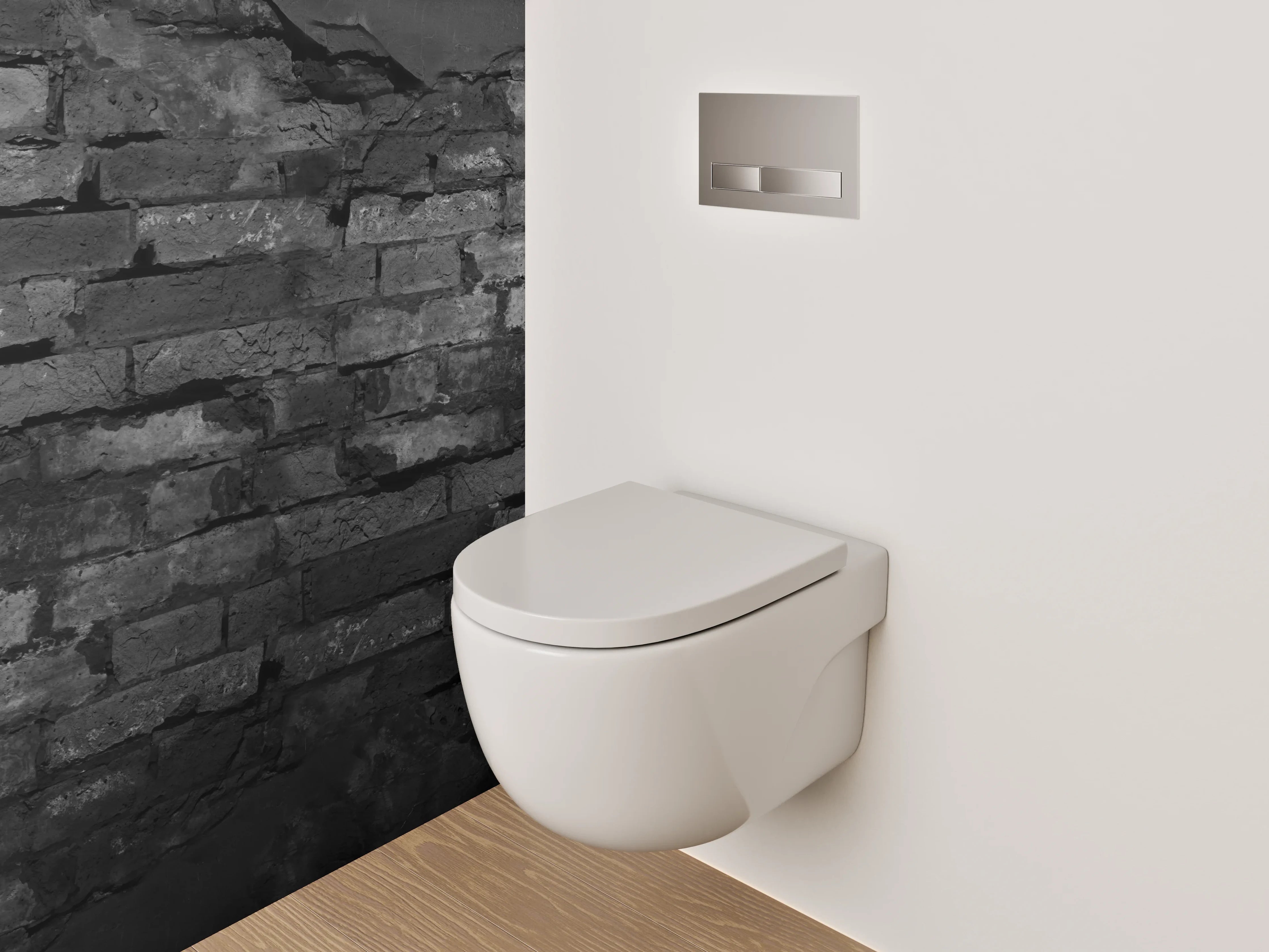 WC-Rückwand - Rustikale Ziegelwand in Schwarz-Grau-Optik