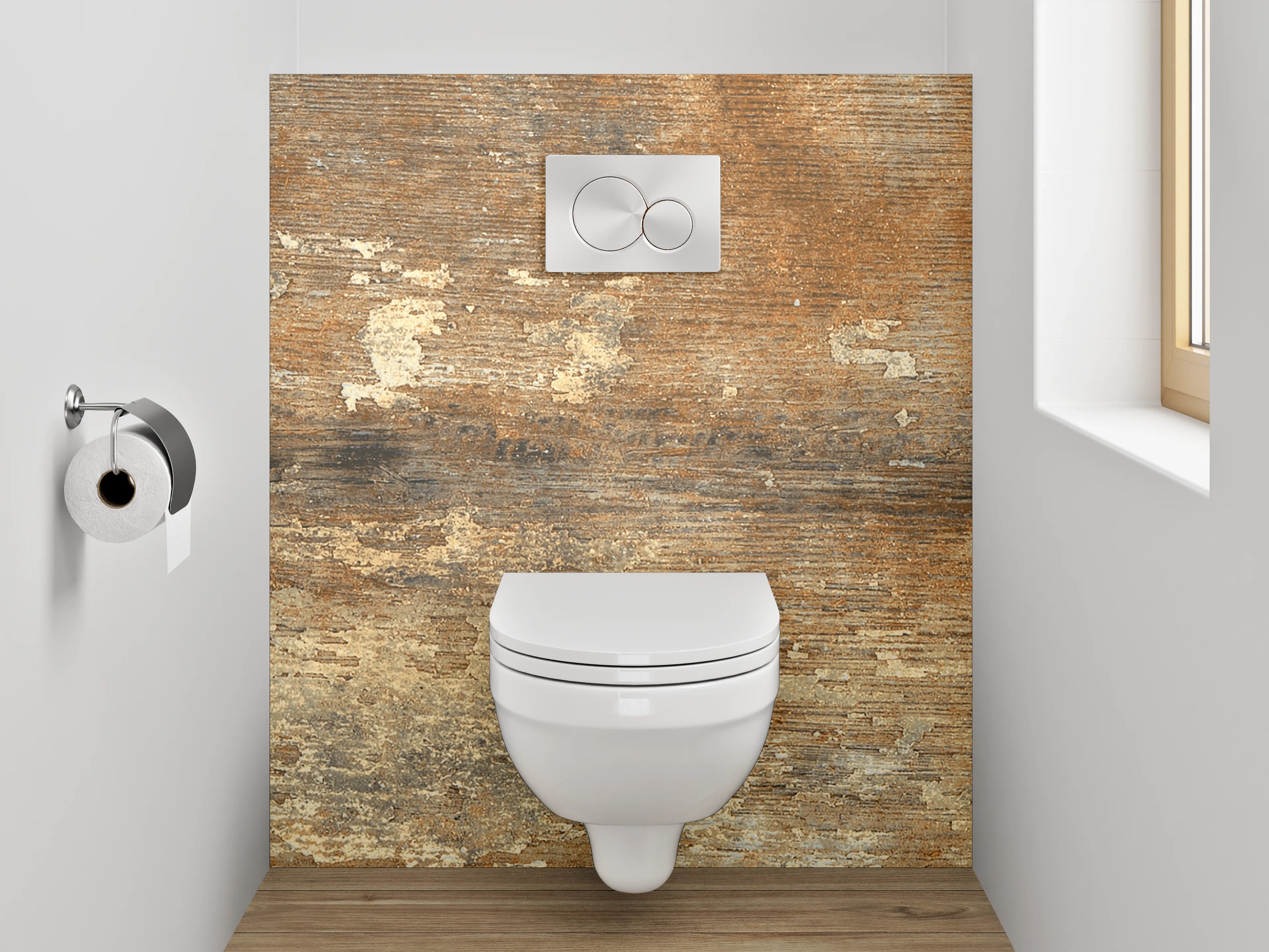 WC-Rückwand - Rustikales Holzoptik-Design Braun Beige