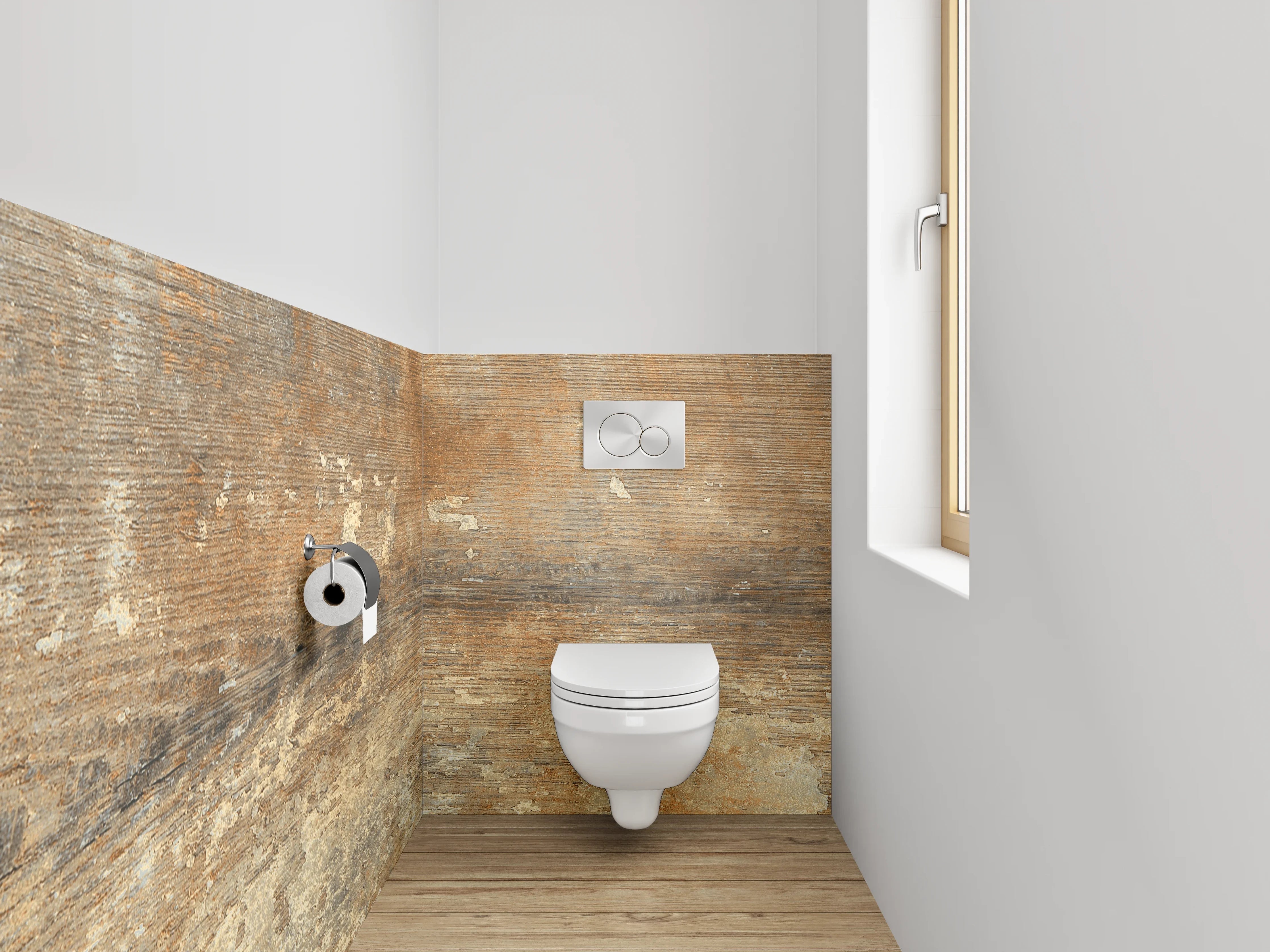 WC-Rückwand - Rustikales Holzoptik-Design Braun Beige