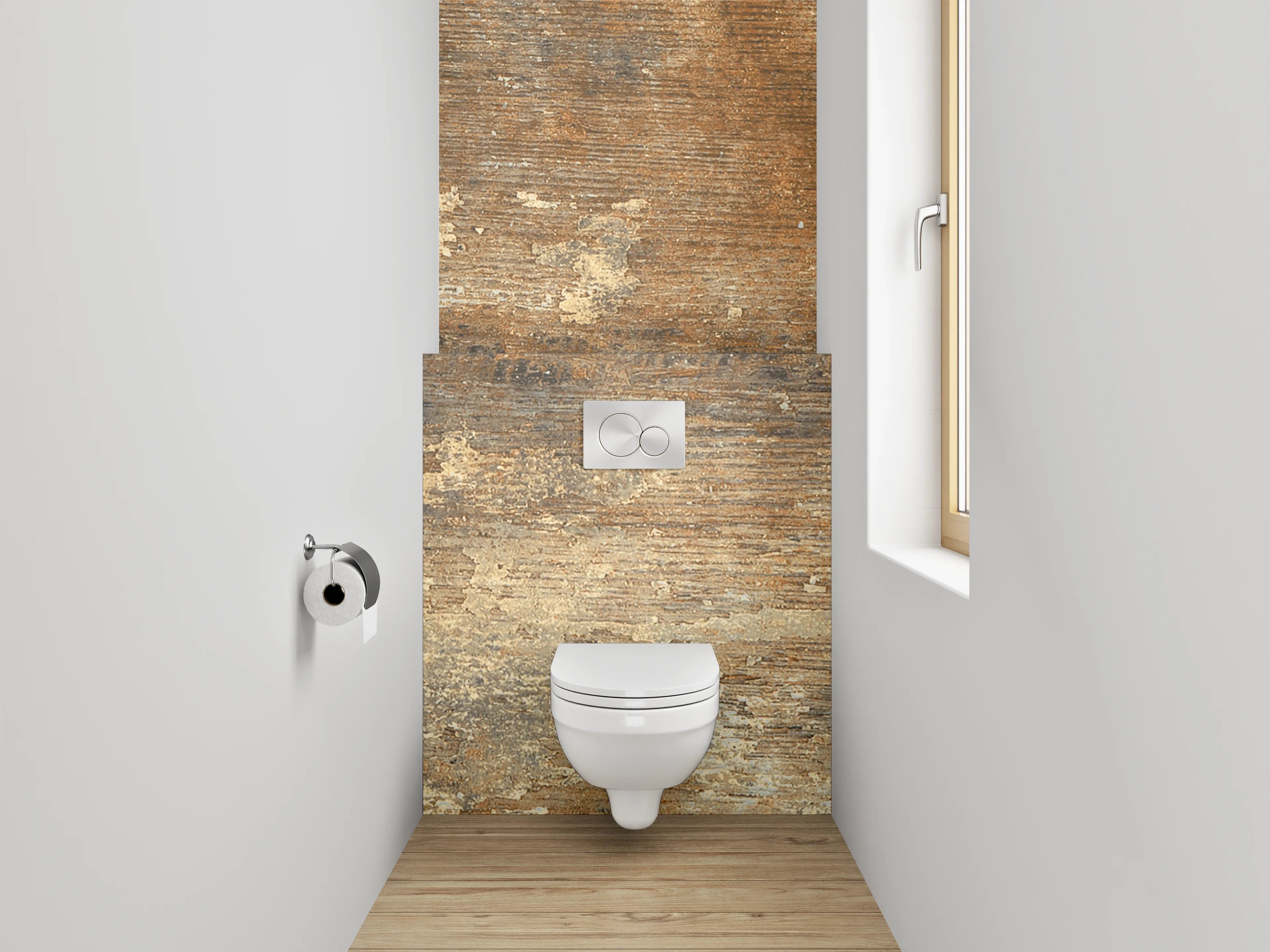 WC-Rückwand - Rustikales Holzoptik-Design Braun Beige