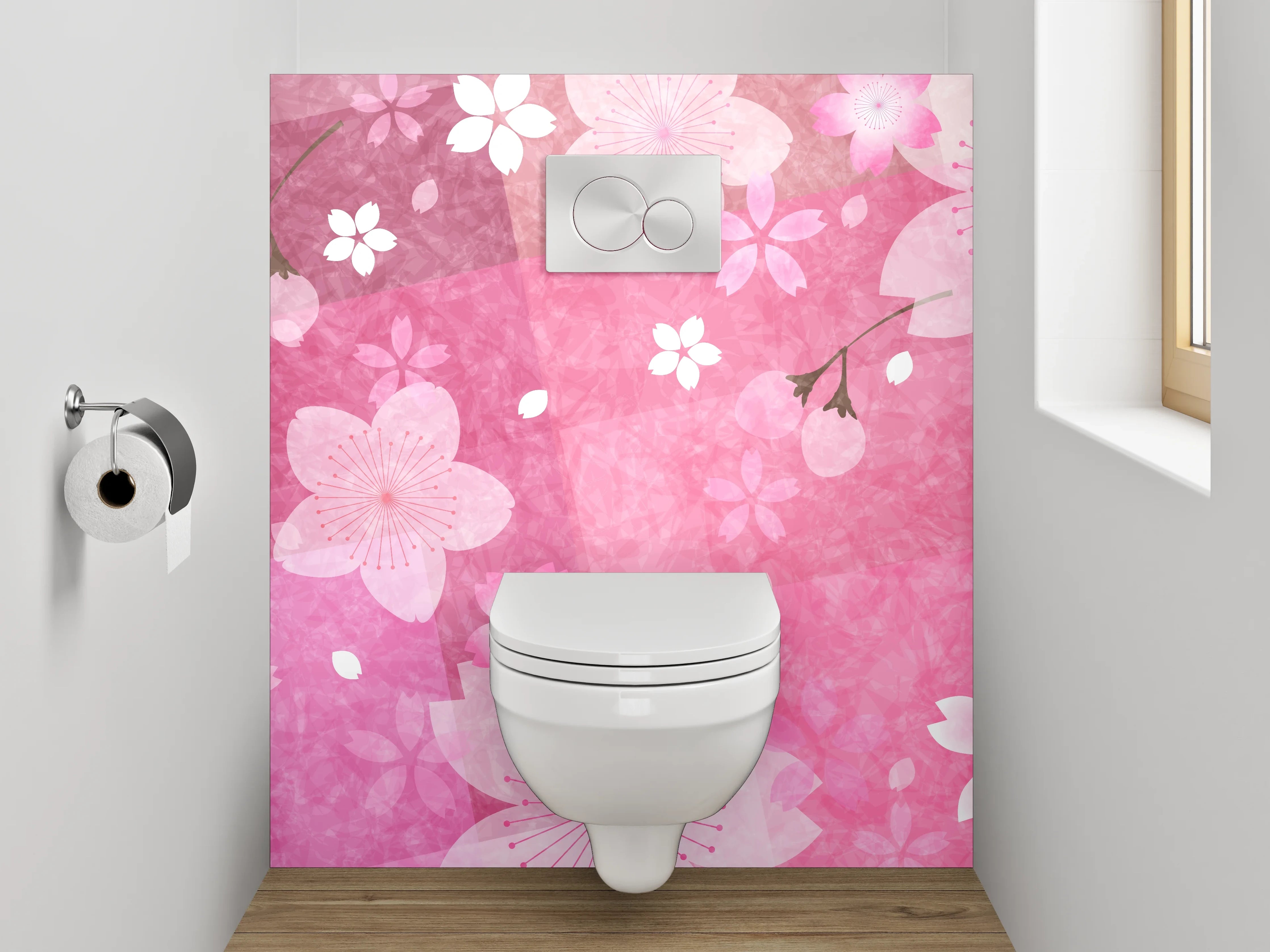 WC-Rückwand - Sakura Blüten Aquarell Pink