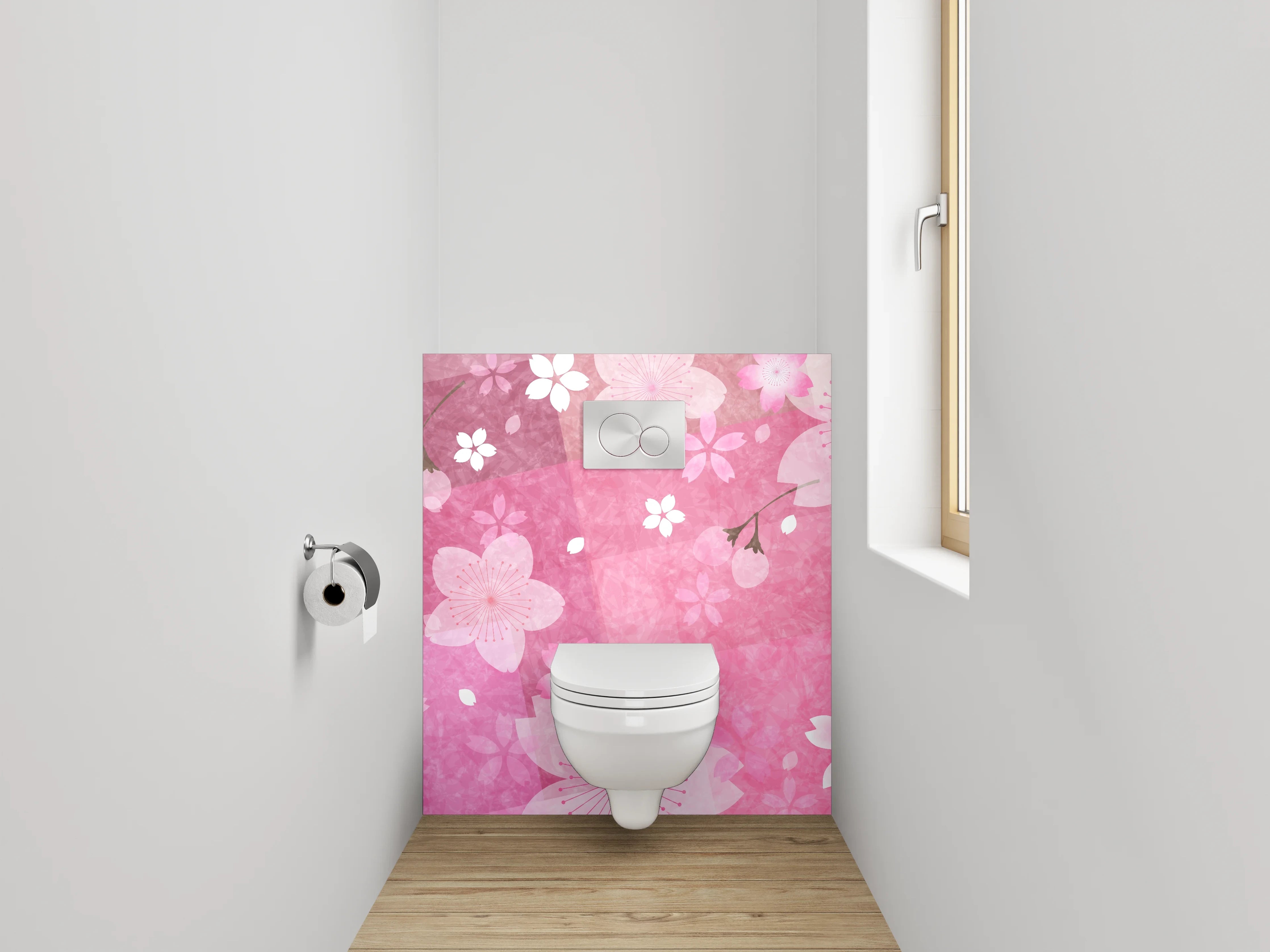 WC-Rückwand - Sakura Blüten Aquarell Pink