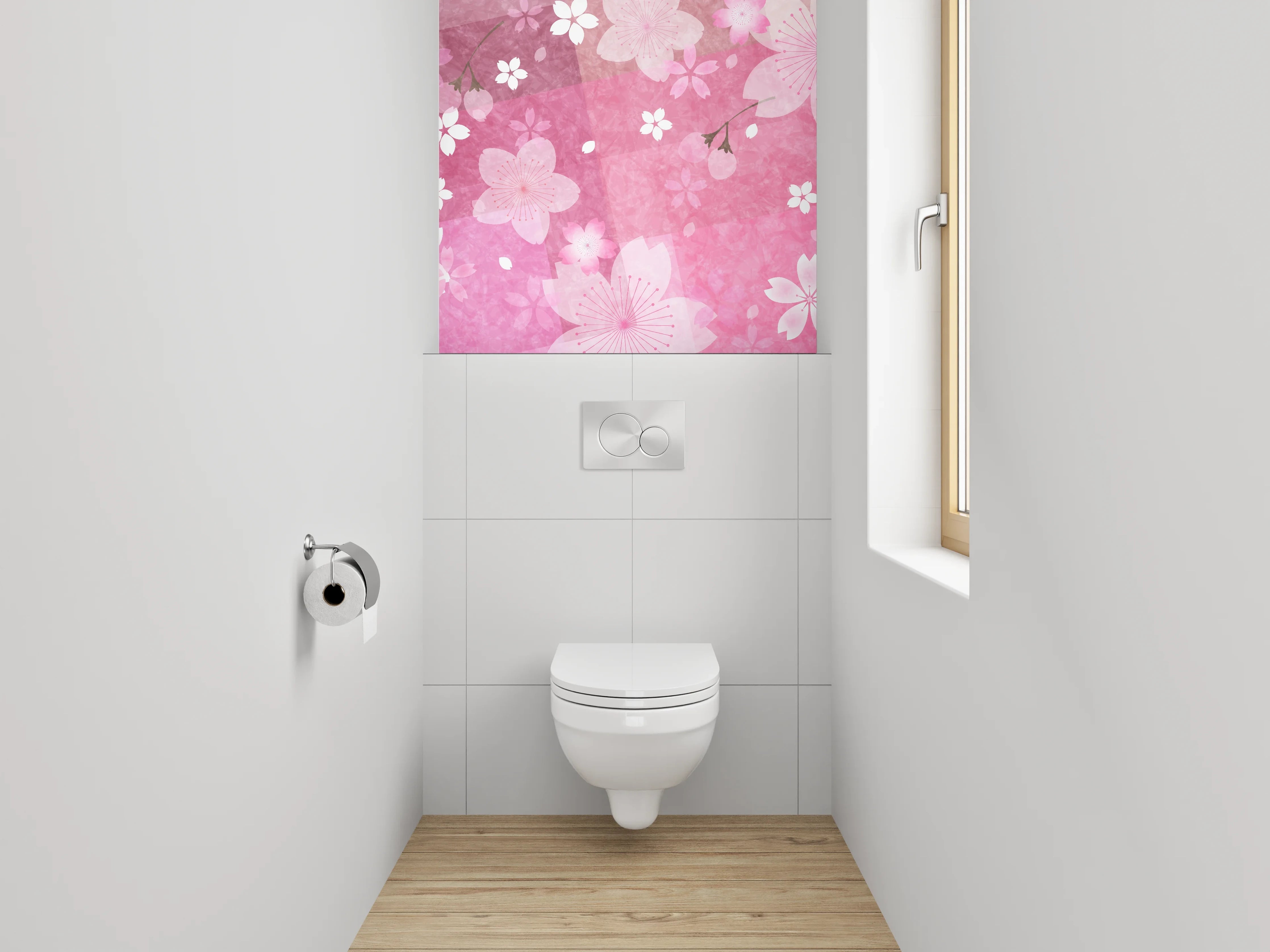 WC-Rückwand - Sakura Blüten Aquarell Pink