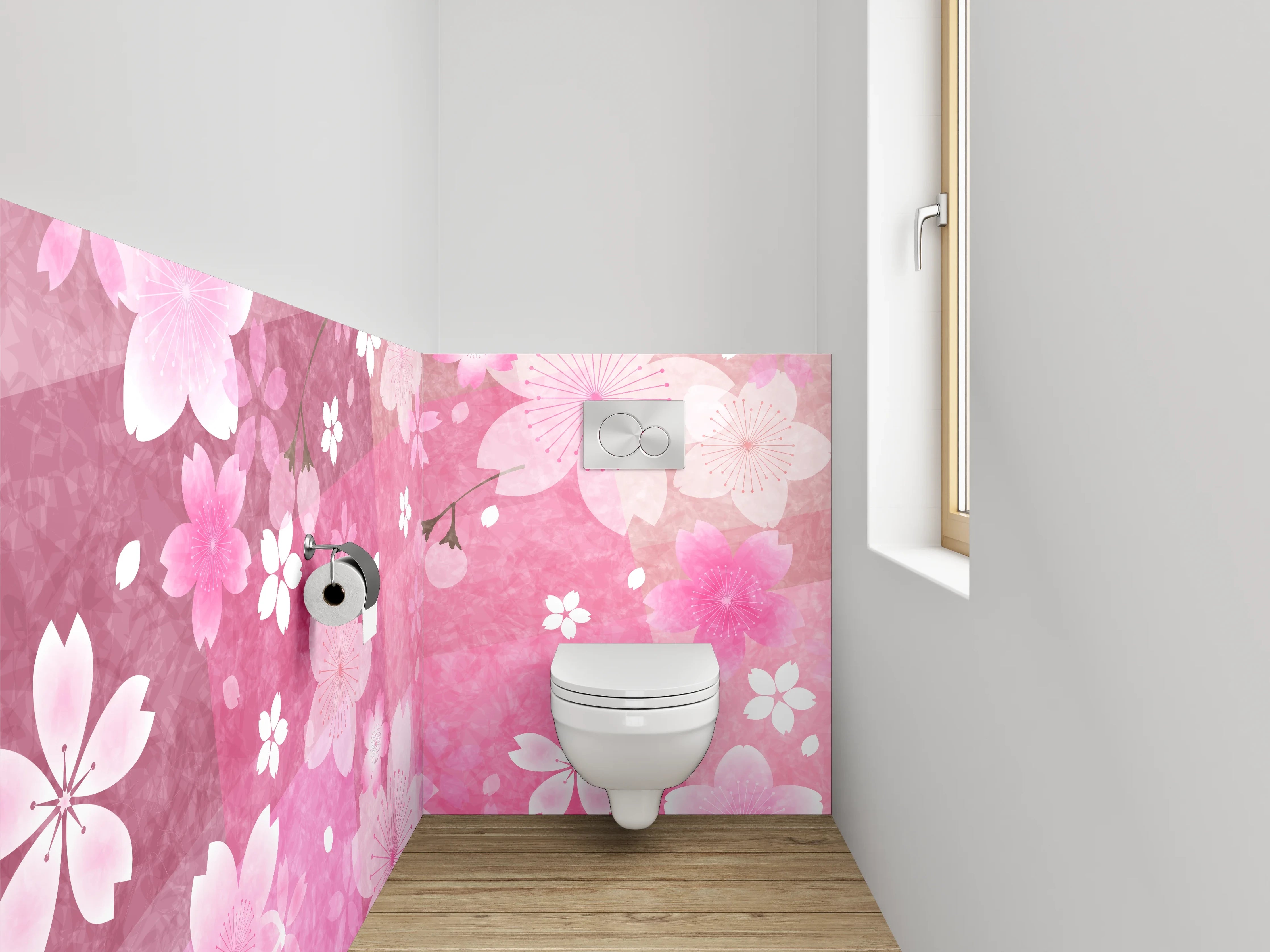 WC-Rückwand - Sakura Blüten Aquarell Pink