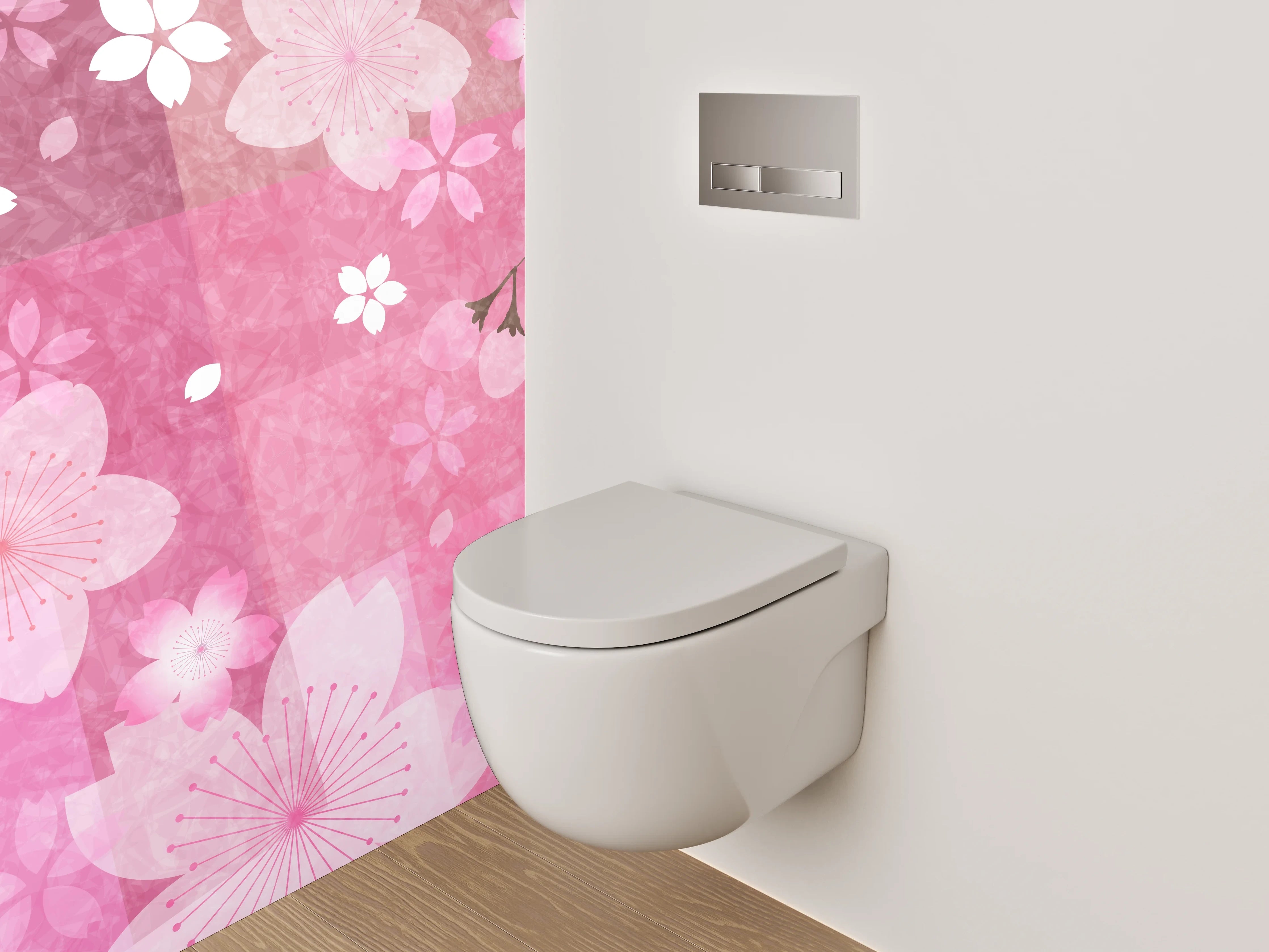 WC-Rückwand - Sakura Blüten Aquarell Pink