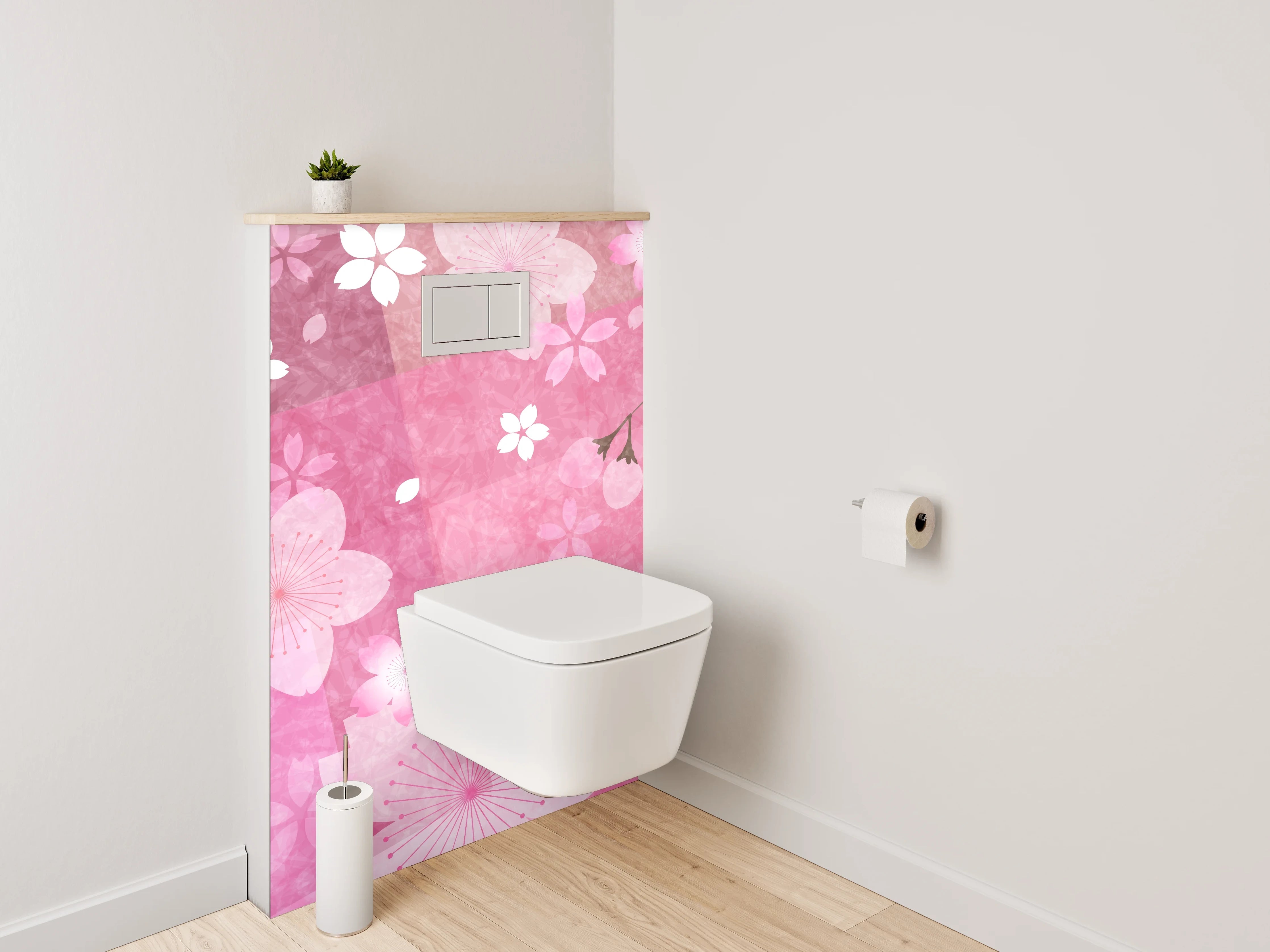 WC-Rückwand - Sakura Blüten Aquarell Pink