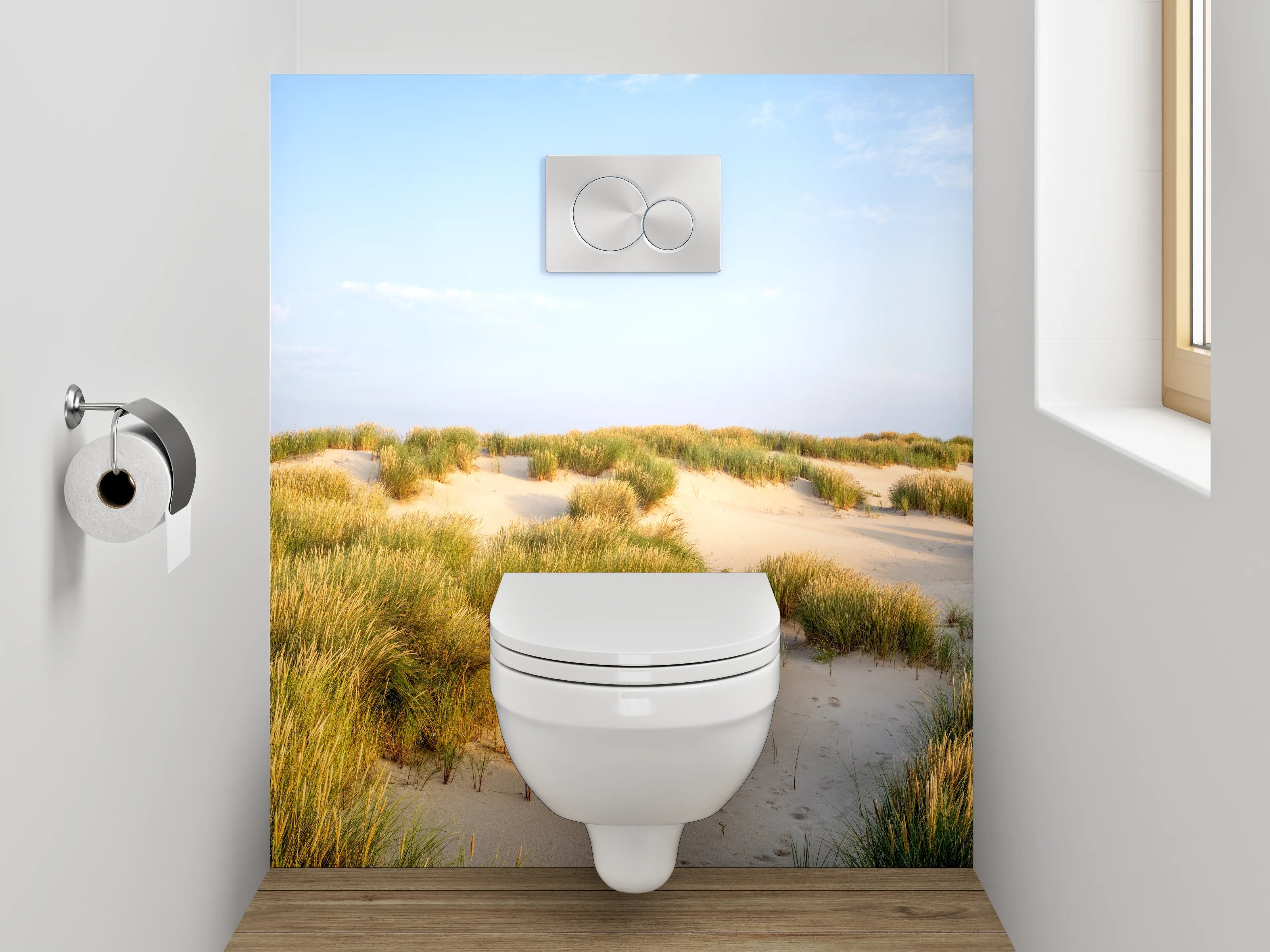 WC-Rückwand - Sanddünen mit Strandgras im Sonnenlicht