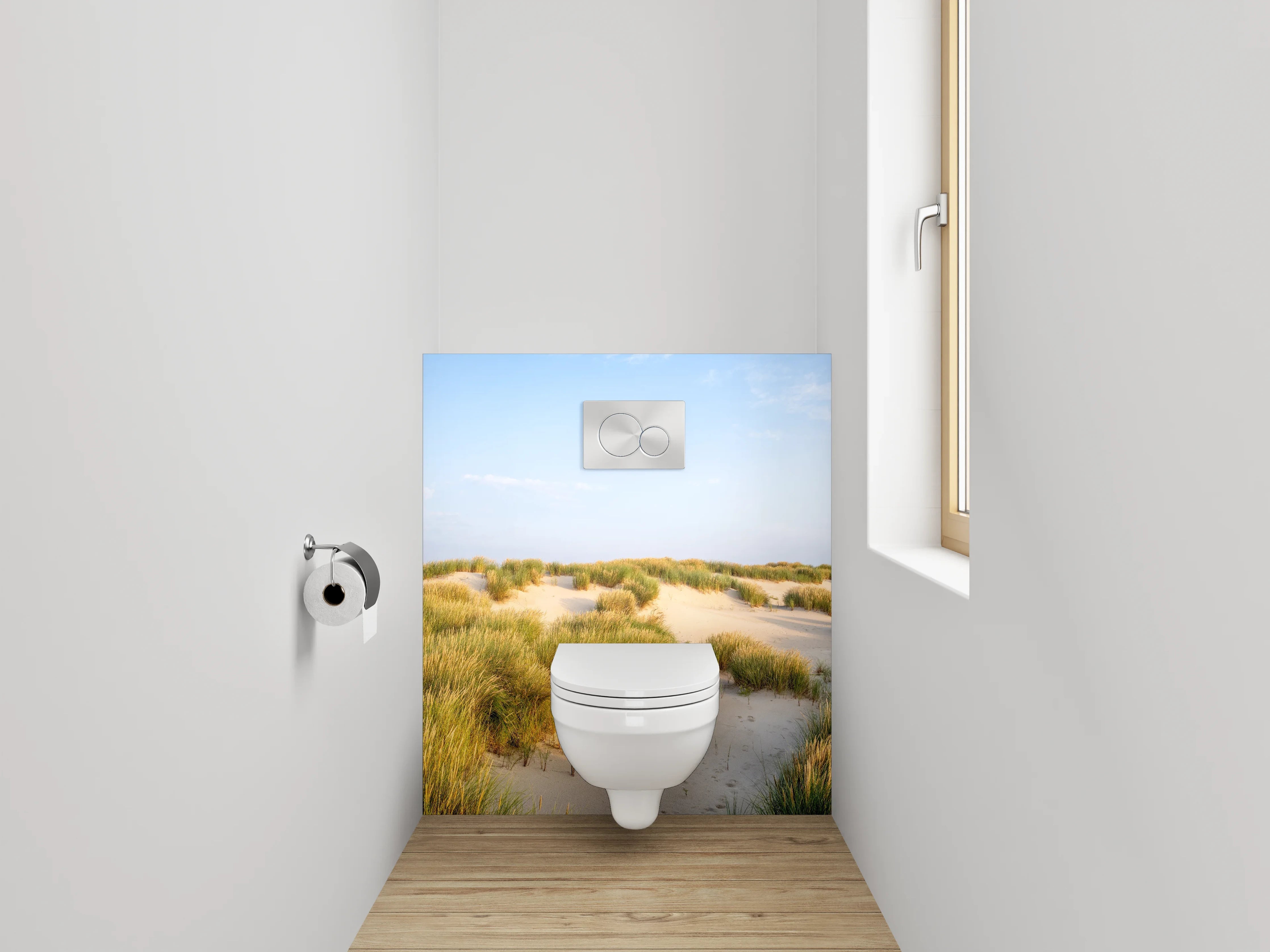 WC-Rückwand - Sanddünen mit Strandgras im Sonnenlicht