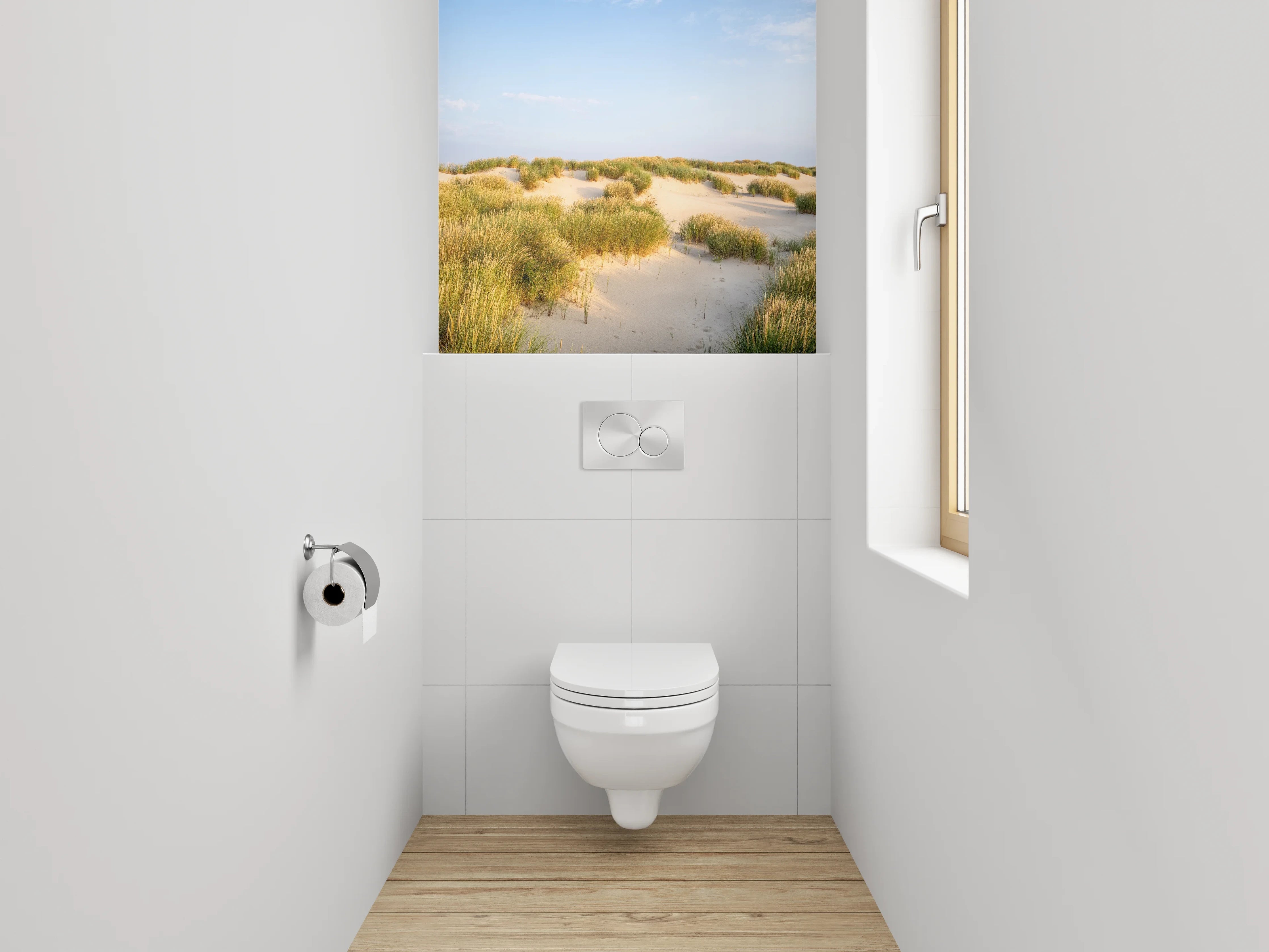 WC-Rückwand - Sanddünen mit Strandgras im Sonnenlicht