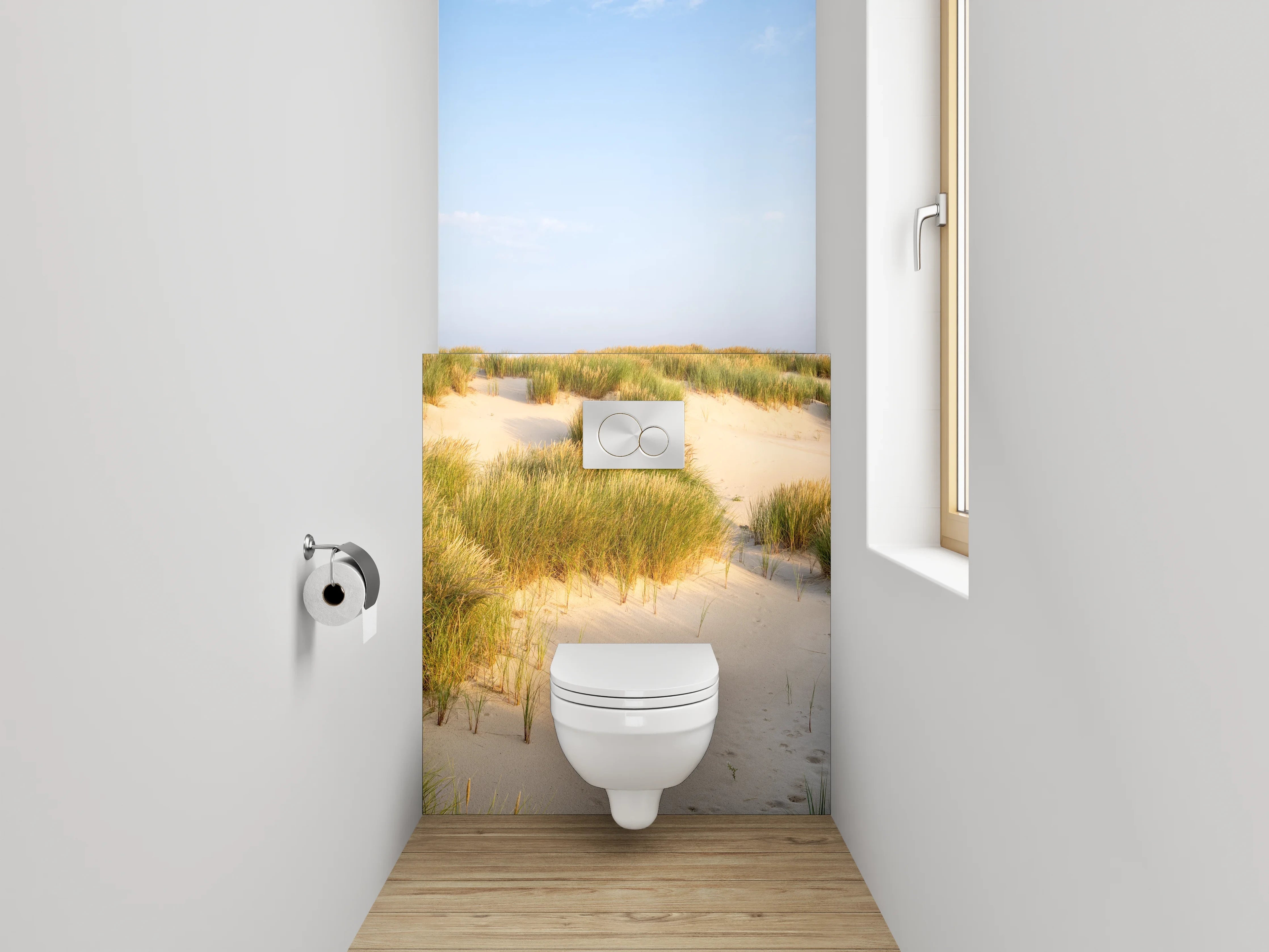 WC-Rückwand - Sanddünen mit Strandgras im Sonnenlicht