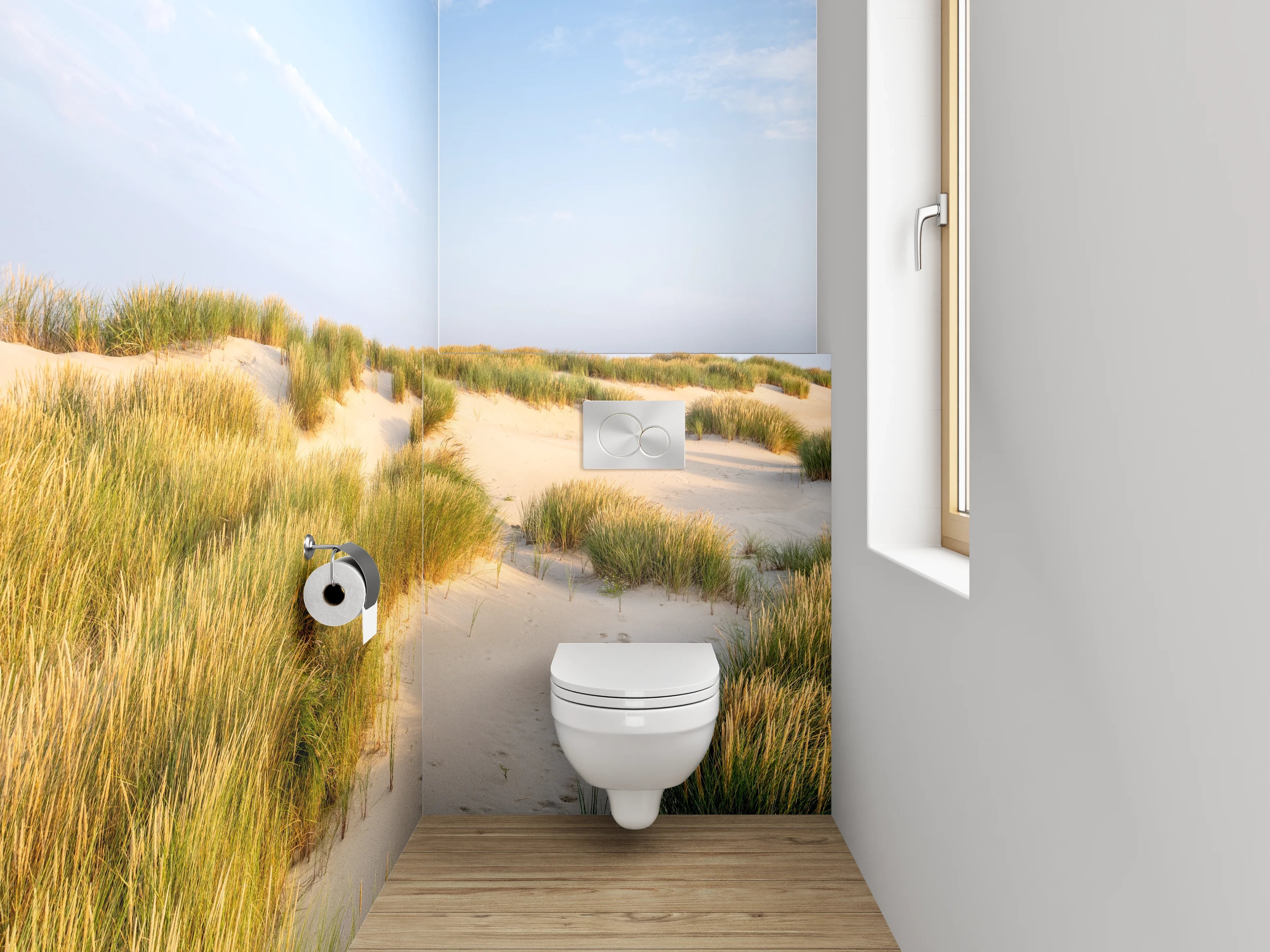 WC-Rückwand - Sanddünen mit Strandgras im Sonnenlicht